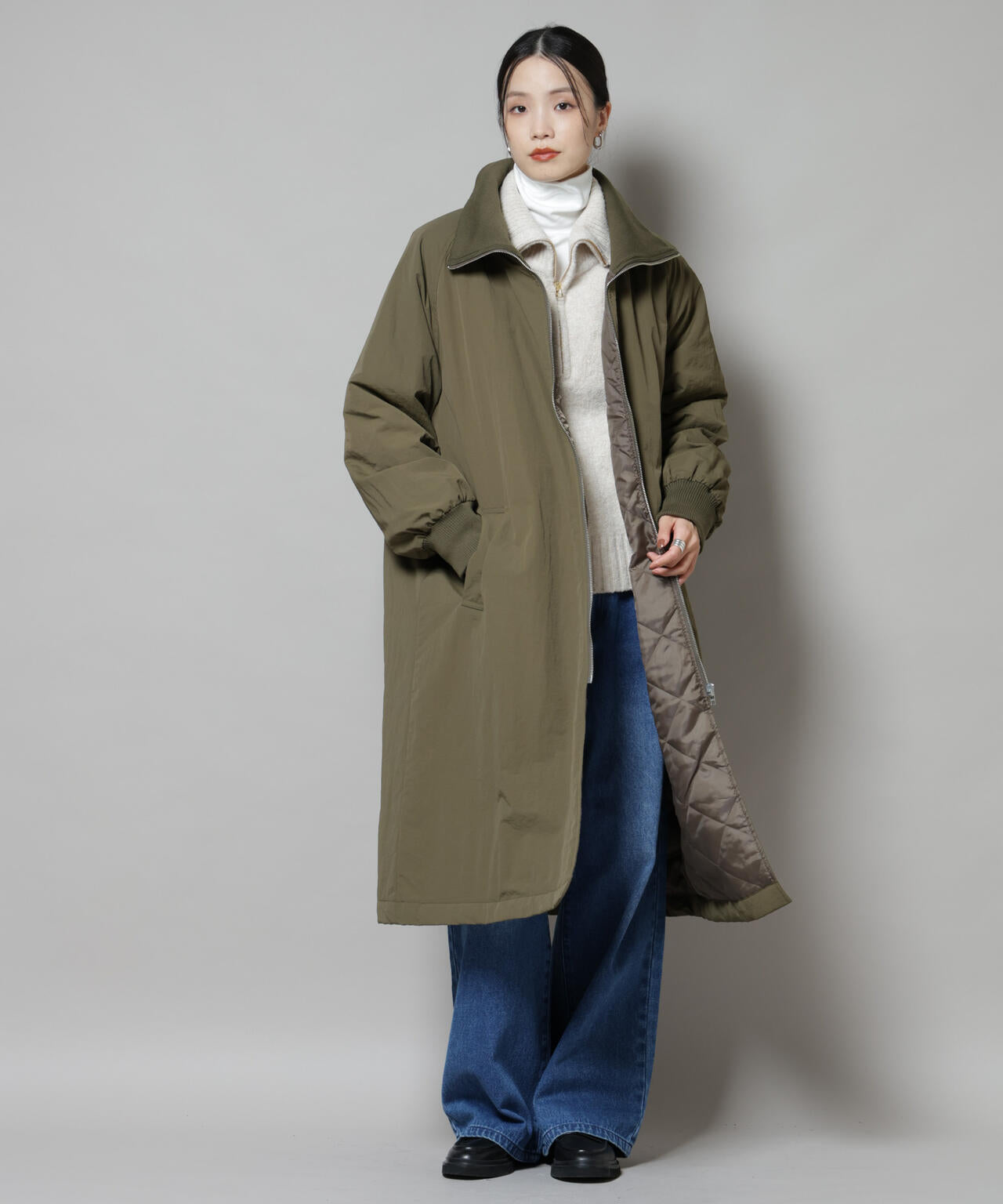 撥水加工・機能中綿 ジップアップリブロングコート | NANO universe