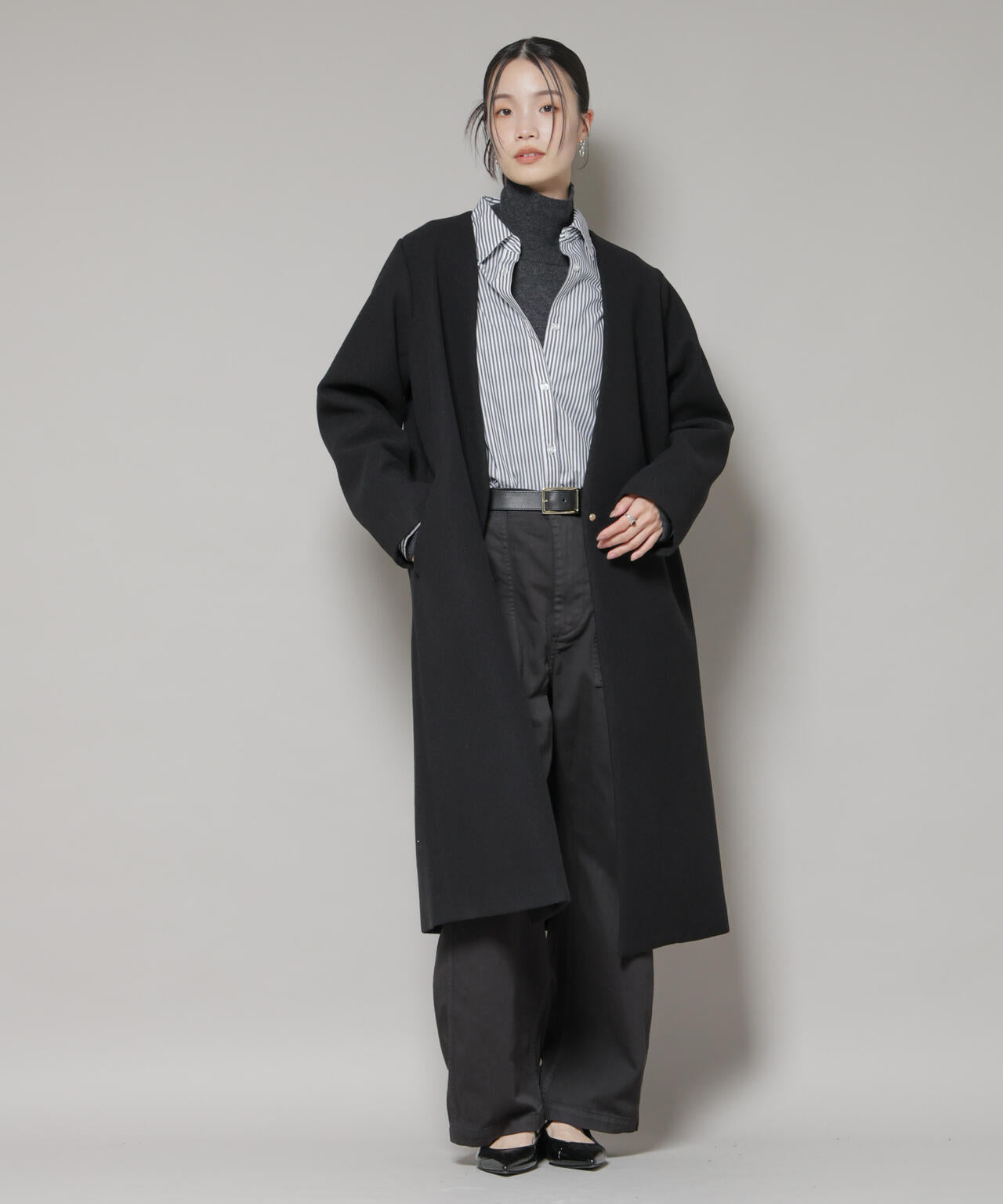 Vネックノーカラーコート | NANO universe（ナノ・ユニバース