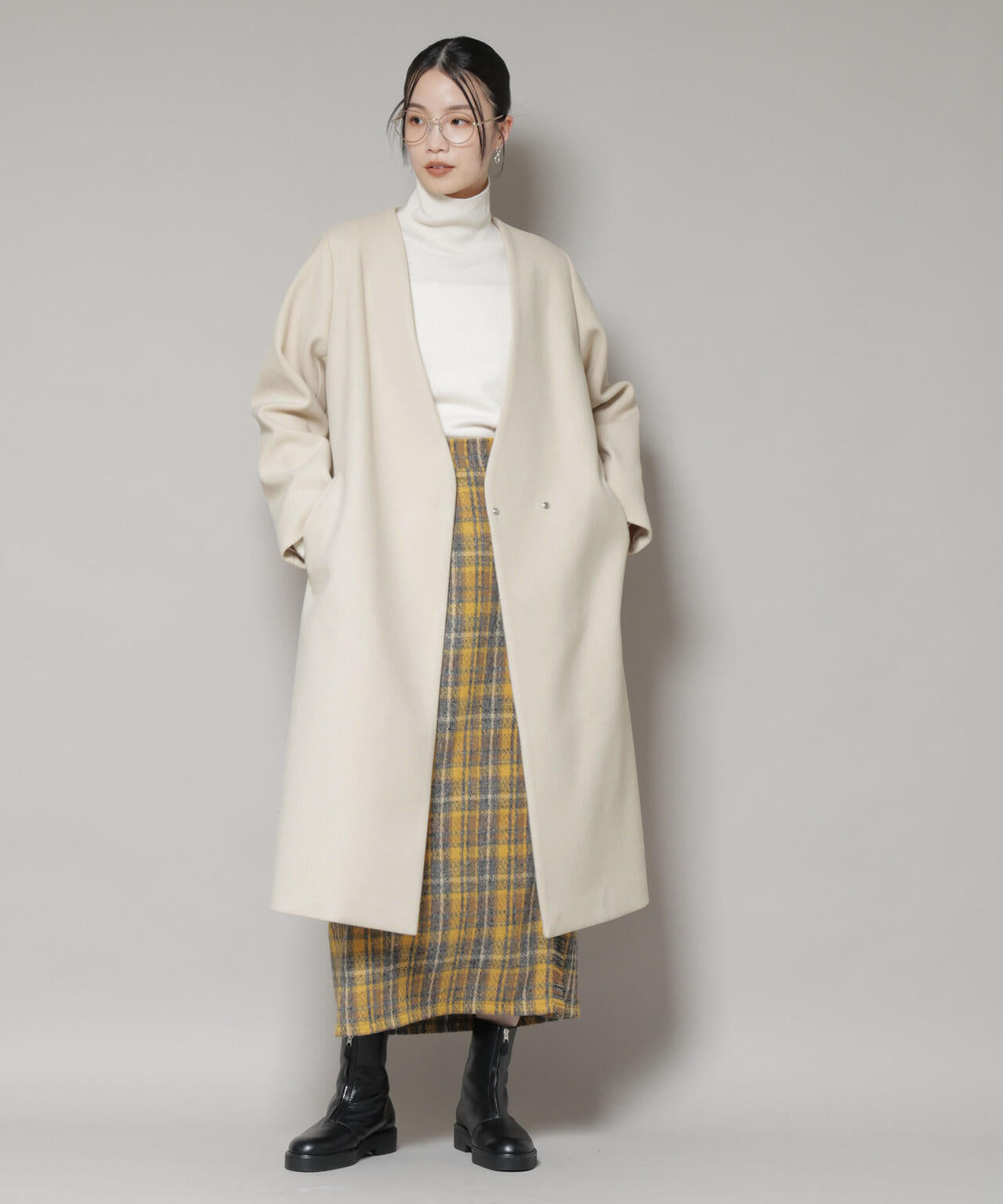 Vネックノーカラーコート | NANO universe（ナノ・ユニバース