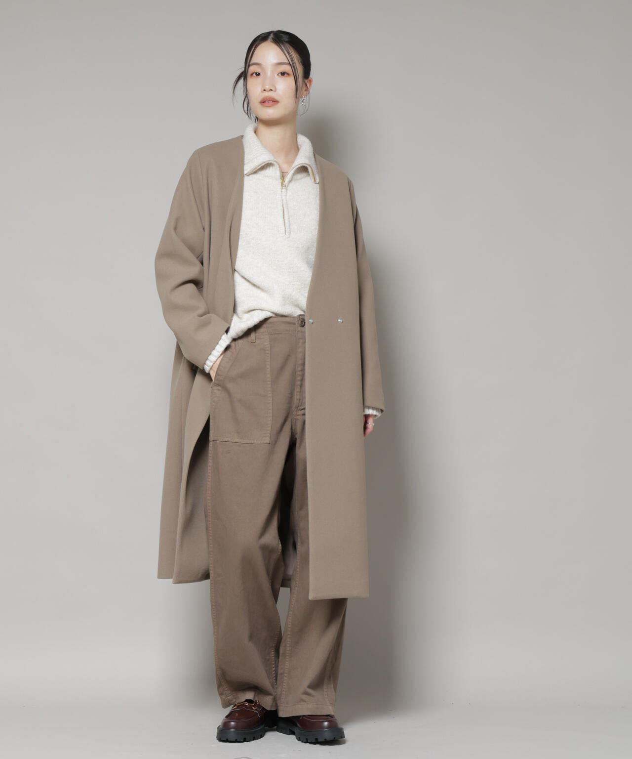 Vネックノーカラーコート | NANO universe（ナノ・ユニバース