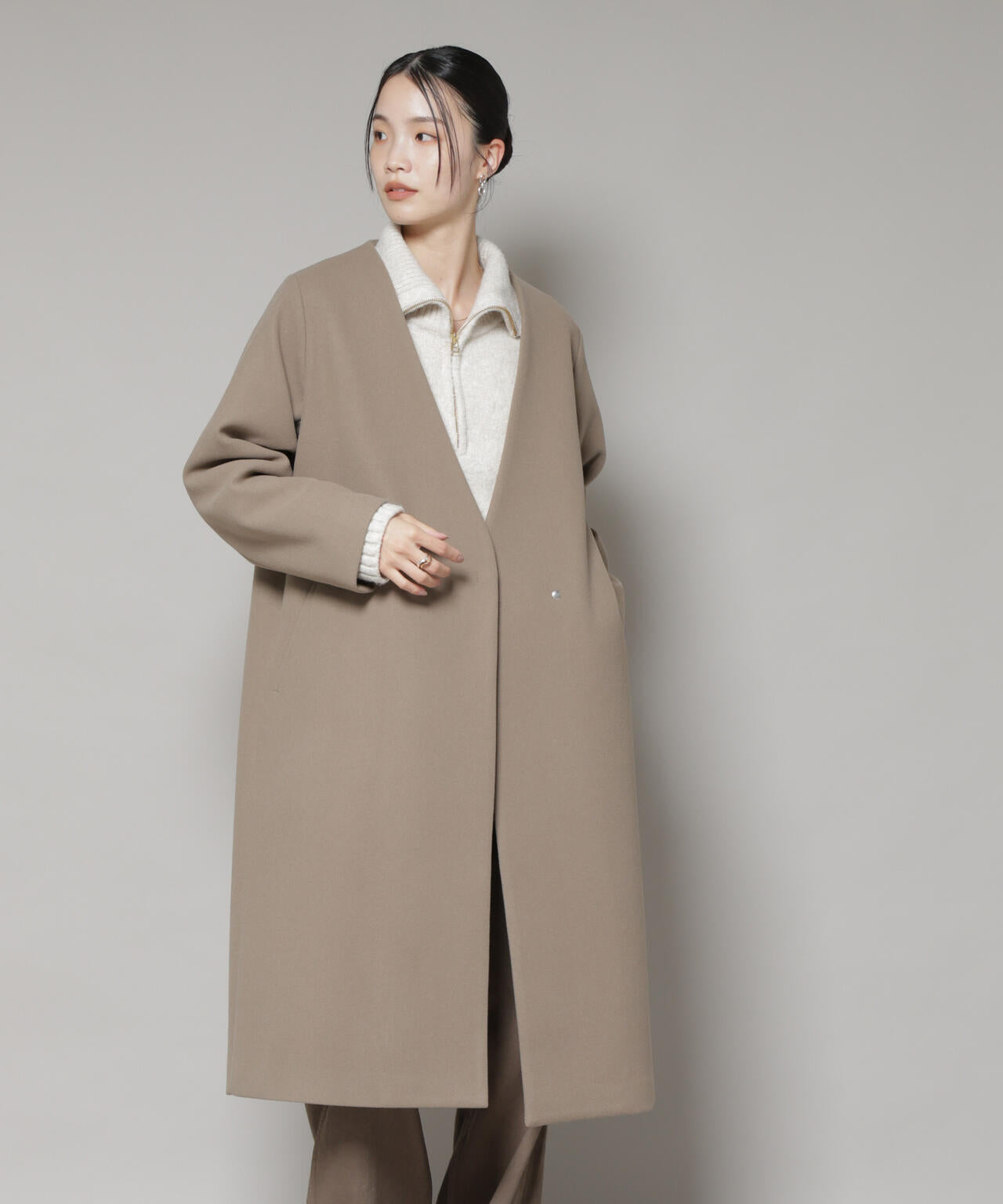 Vネックノーカラーコート | NANO universe（ナノ・ユニバース