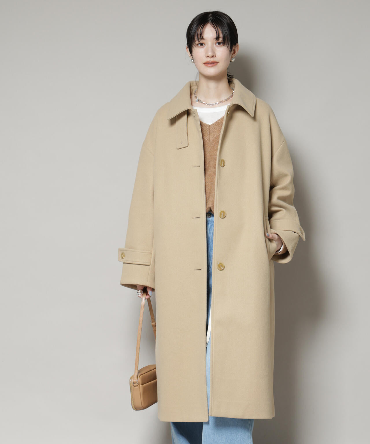 【nana】UNOF コート ベージュ メルトンジャージーステンカラーコート | NANO universe（ナノ
