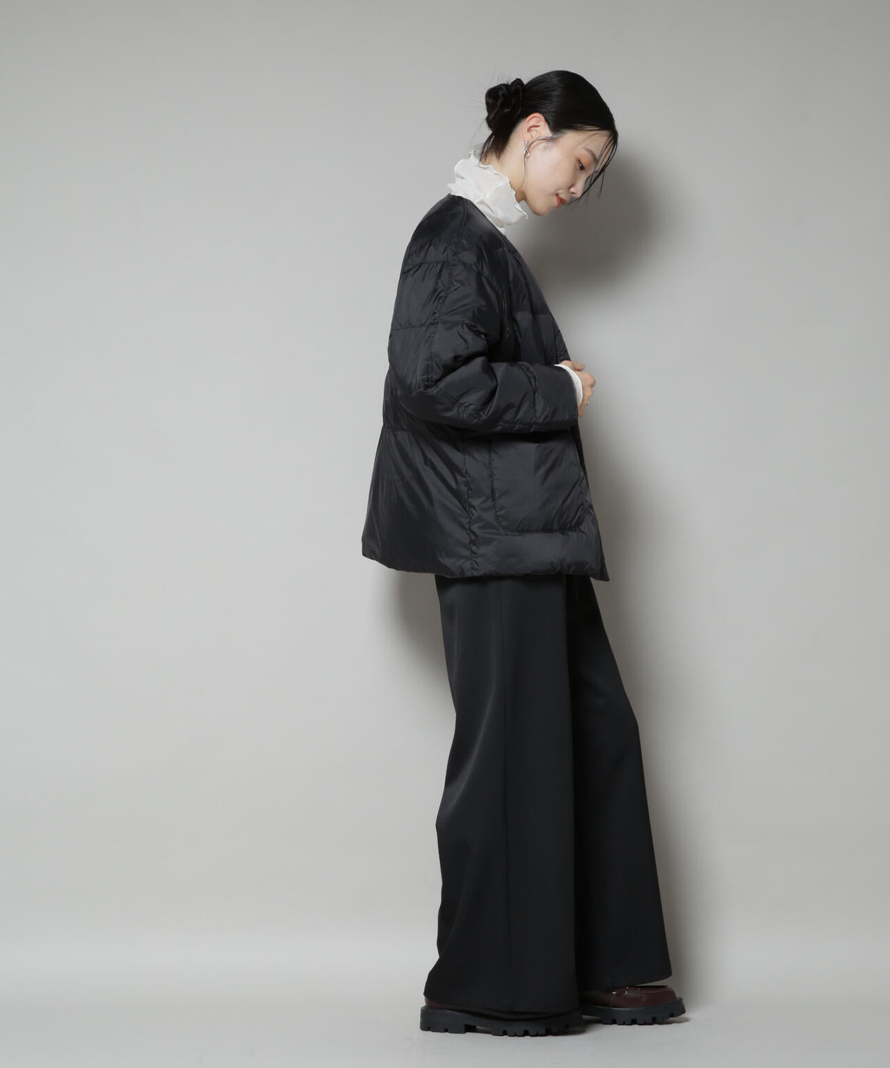 撥水加工ライトダウン リバーシブルノーカラージャケット | NANO