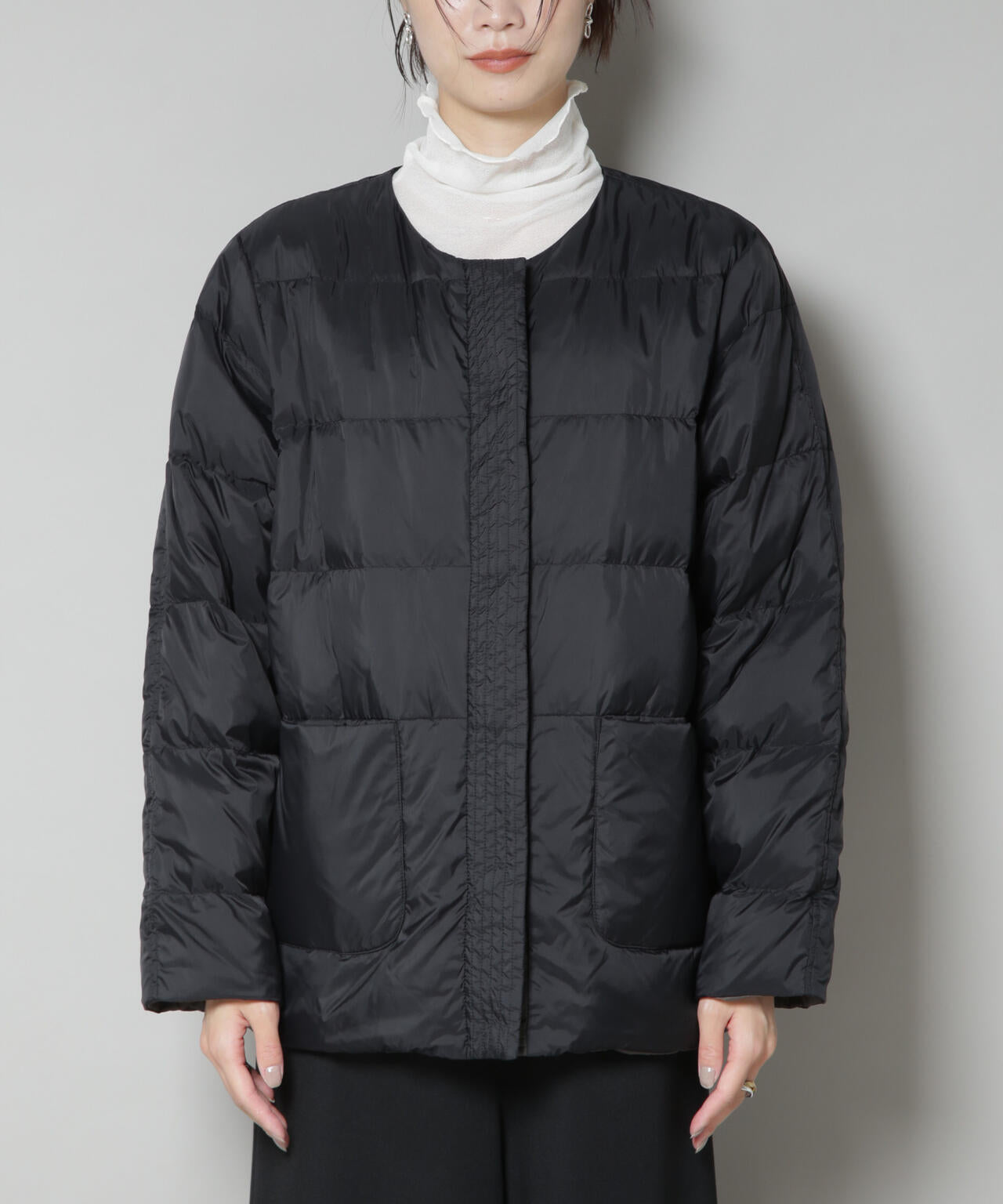 撥水加工ライトダウン リバーシブルノーカラージャケット | NANO