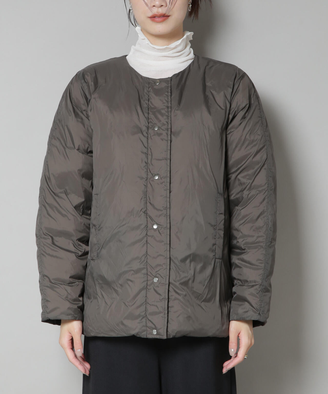 撥水加工ライトダウン リバーシブルノーカラージャケット | NANO
