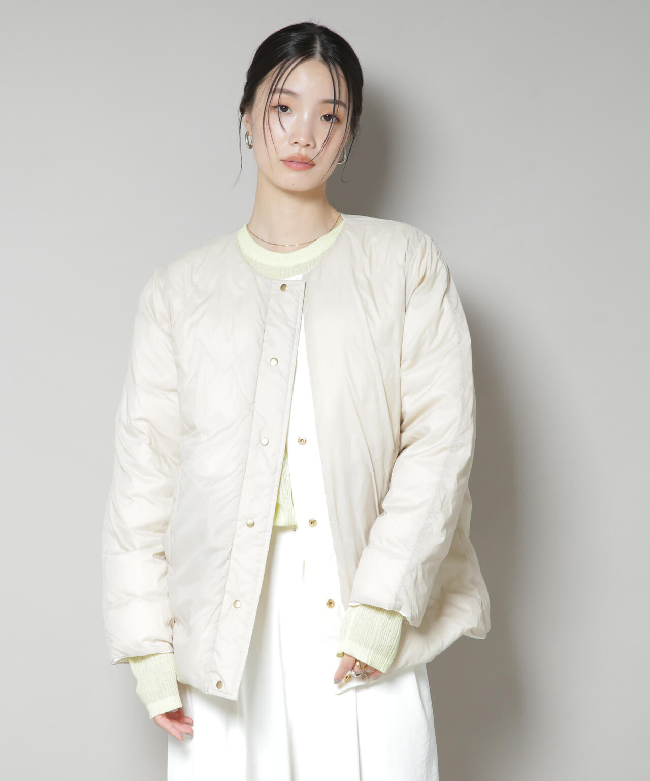 撥水加工ライトダウン リバーシブルノーカラージャケット | NANO