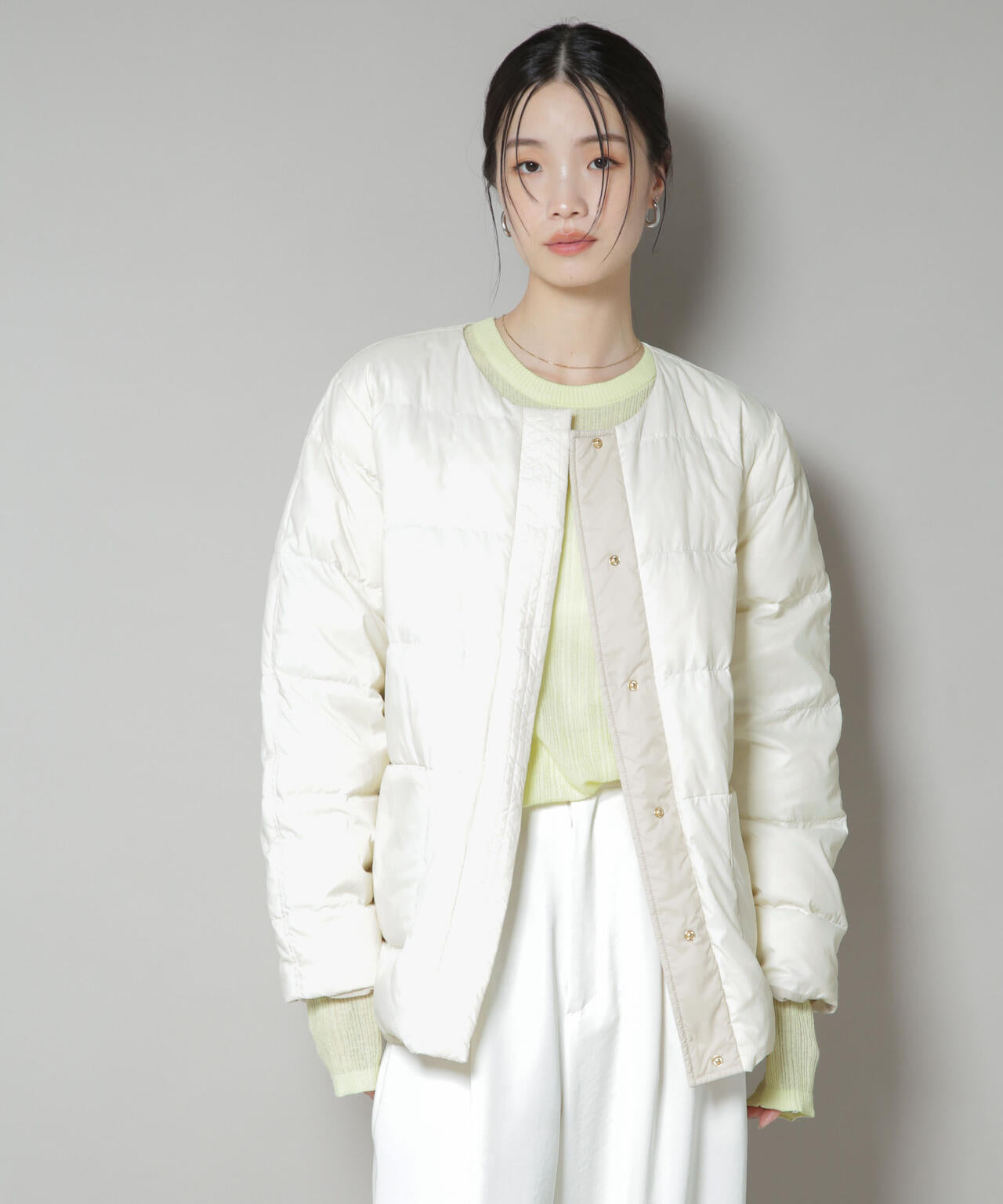 撥水加工ライトダウン リバーシブルノーカラージャケット | NANO