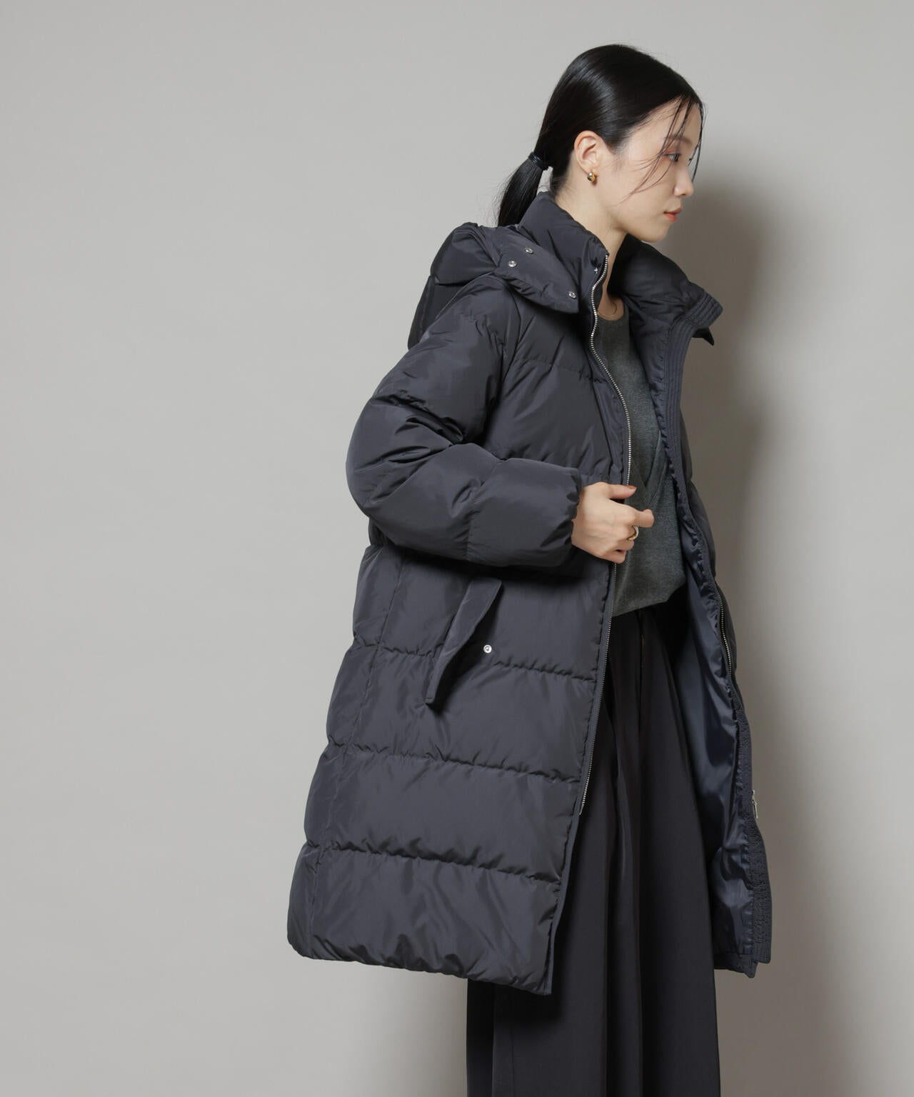 撥水加工 フードロングダウンコート