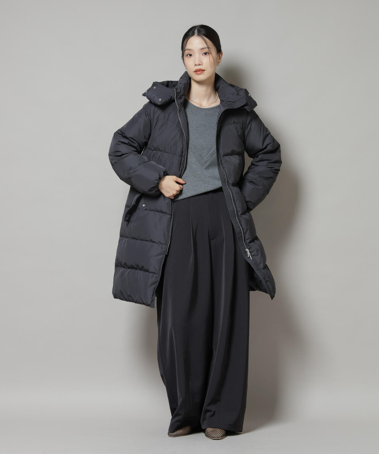 撥水加工 フードロングダウンコート