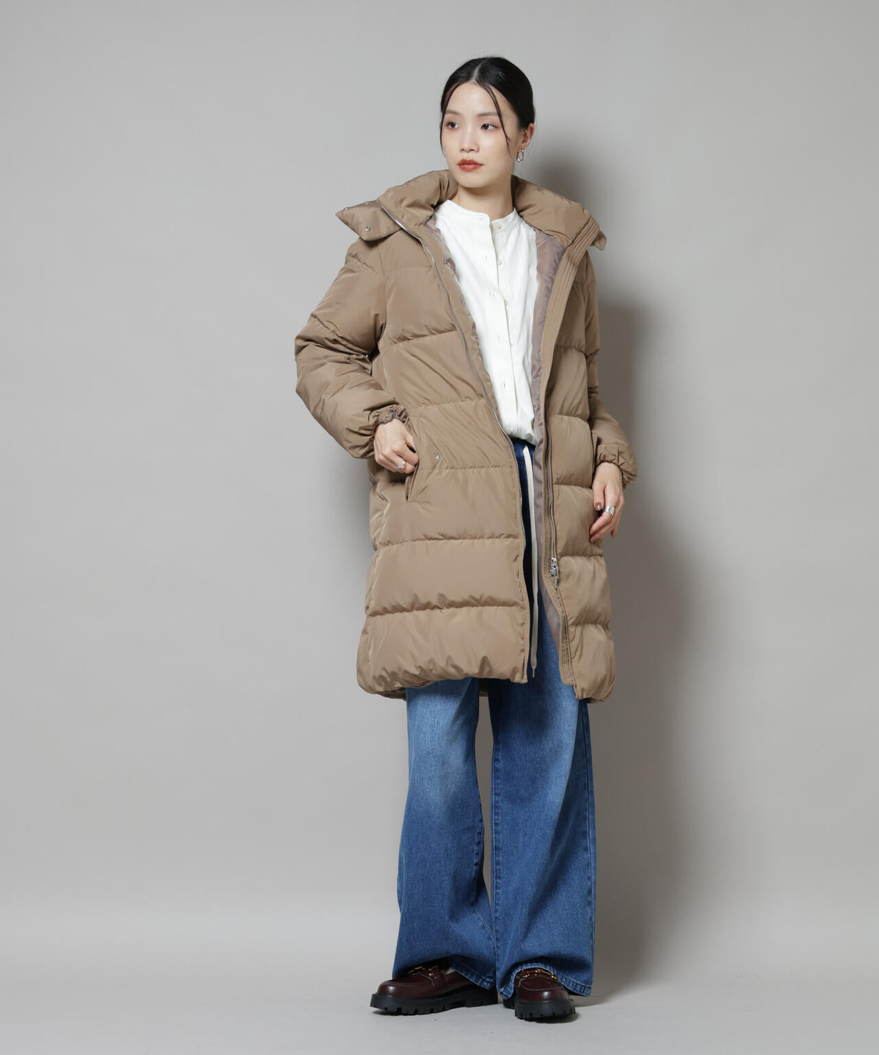 撥水加工 フードロングダウンコート