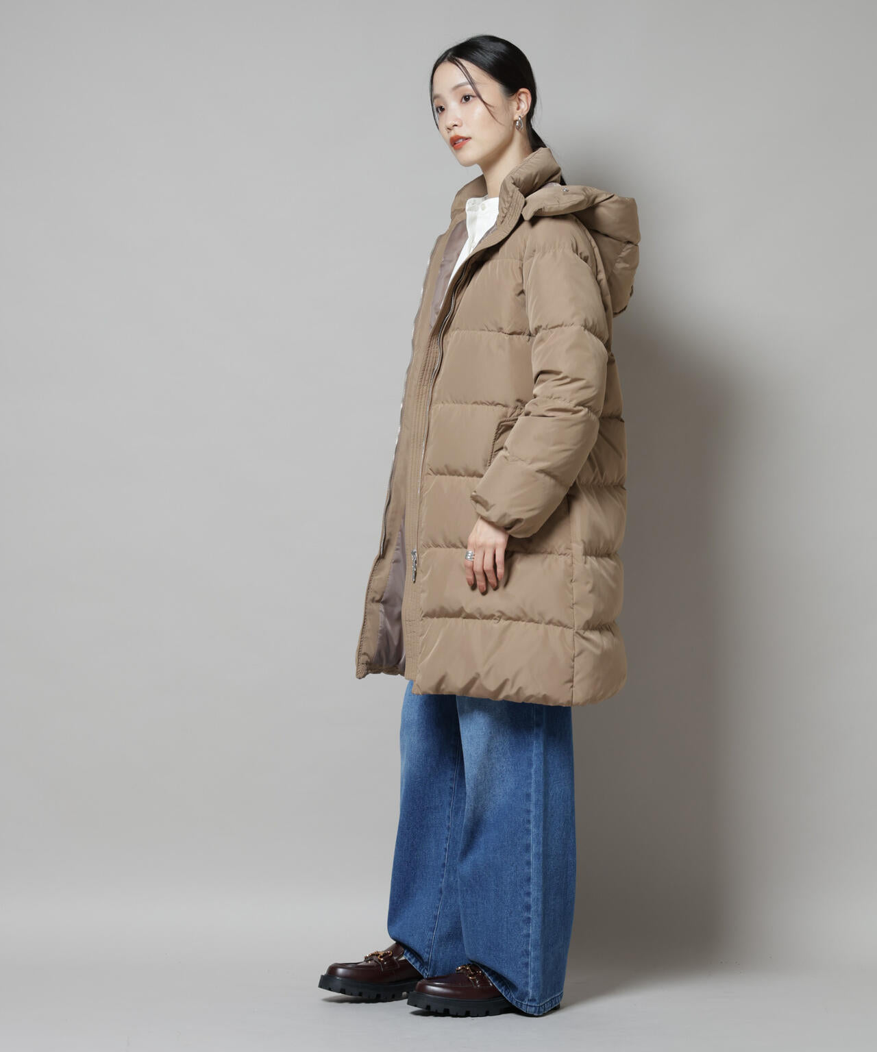 撥水加工 フードロングダウンコート