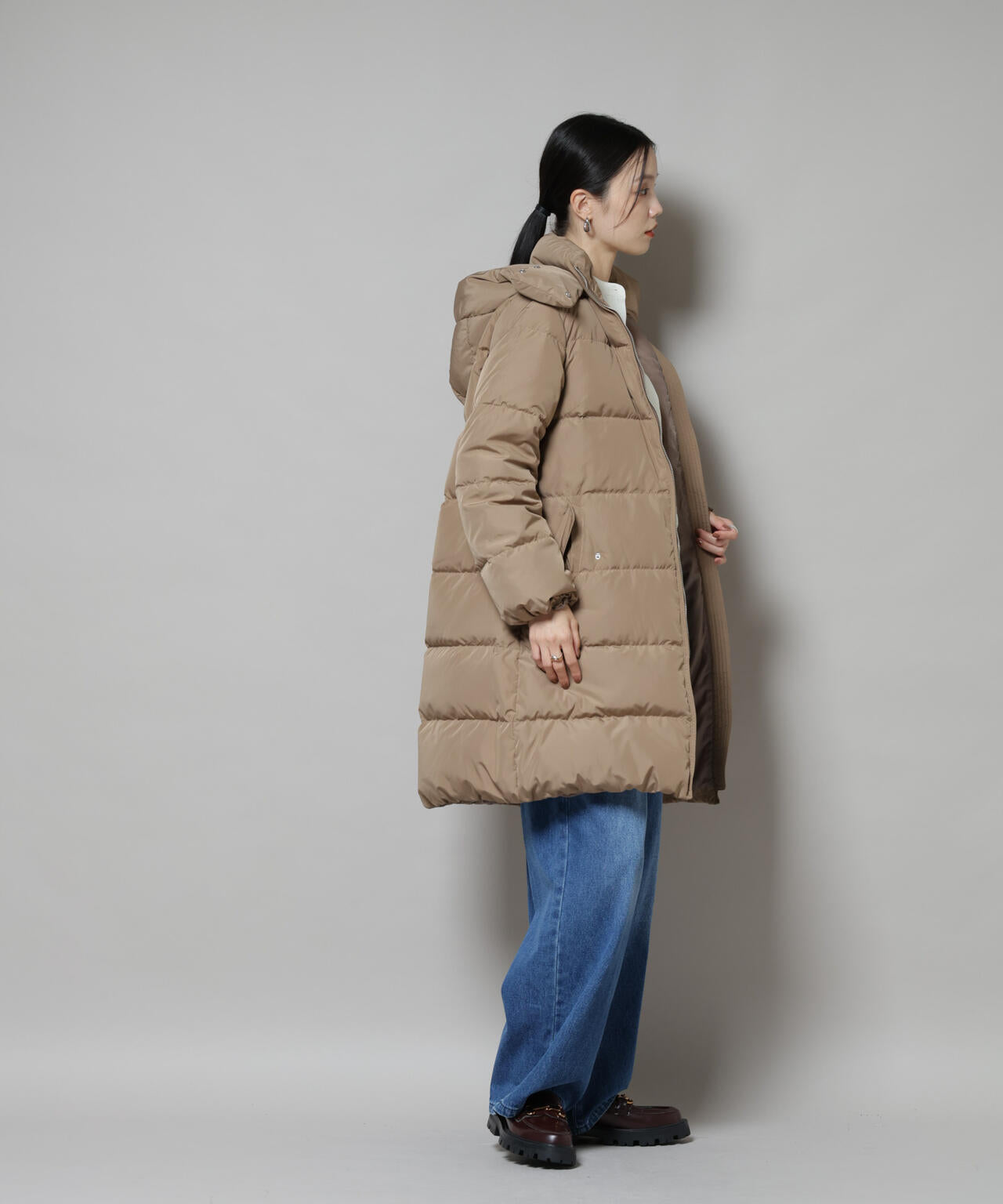 撥水加工 フードロングダウンコート