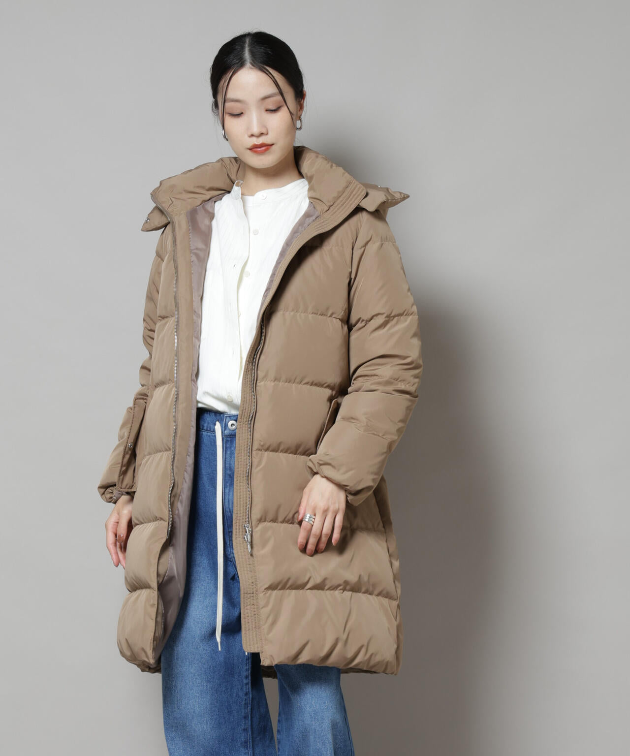 撥水加工 フードロングダウンコート