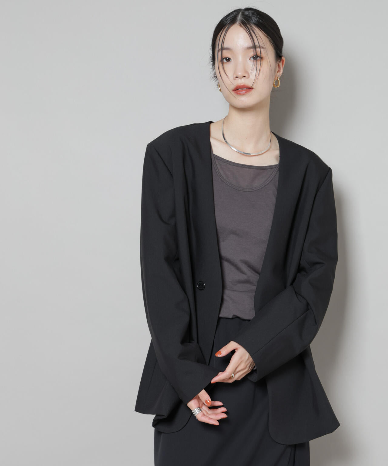 カラーレスワイドショルダージャケット(セットアップ可) | NANO