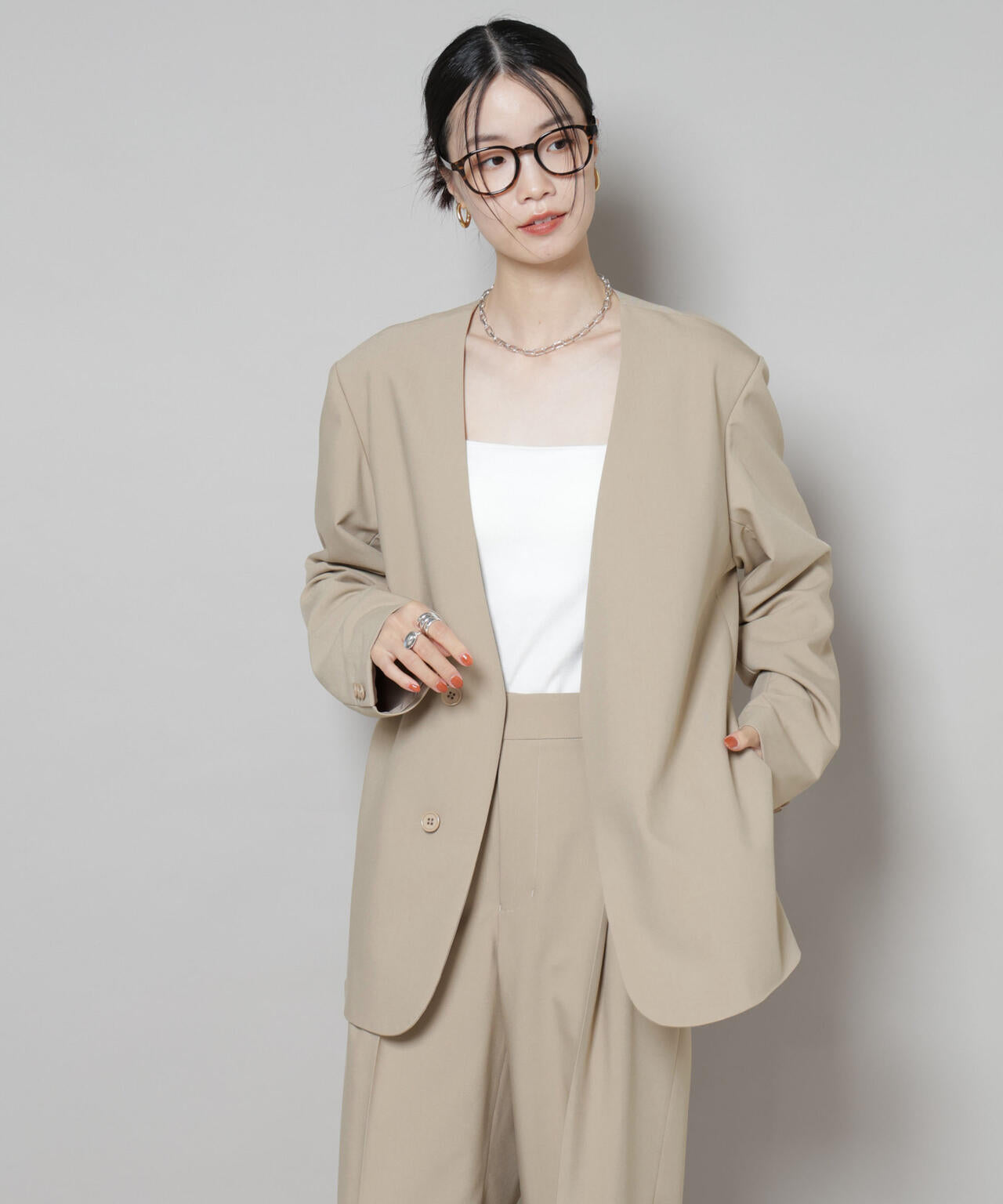 カラーレスワイドショルダージャケット(セットアップ可) | NANO