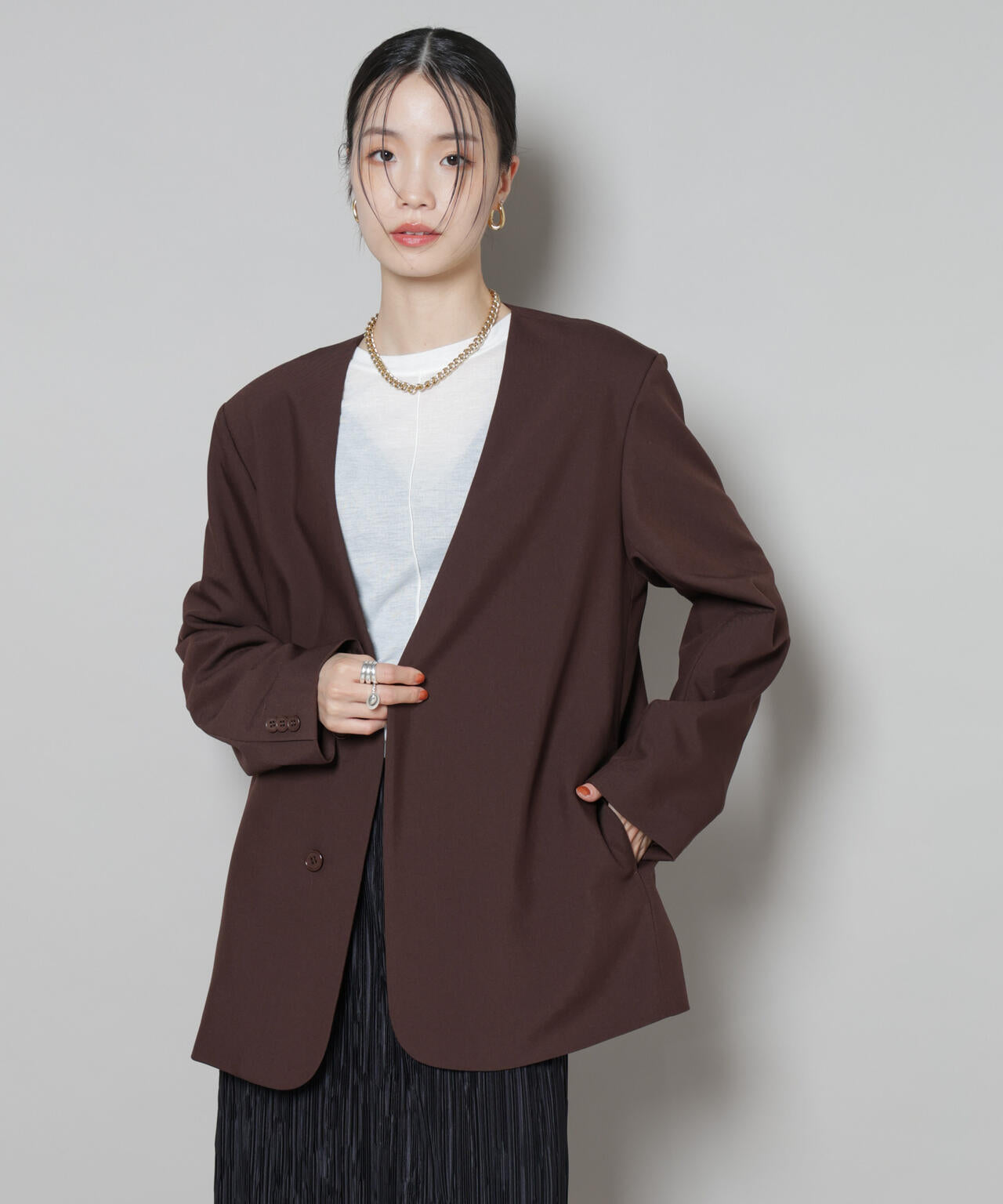 カラーレスワイドショルダージャケット(セットアップ可) | NANO