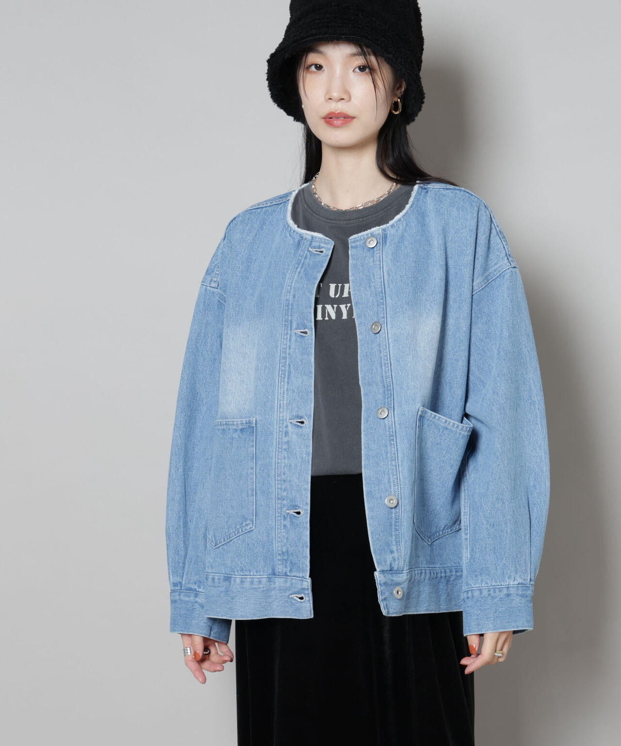 ノーカラーデニムジャケット | NANO universe（ナノ・ユニバース