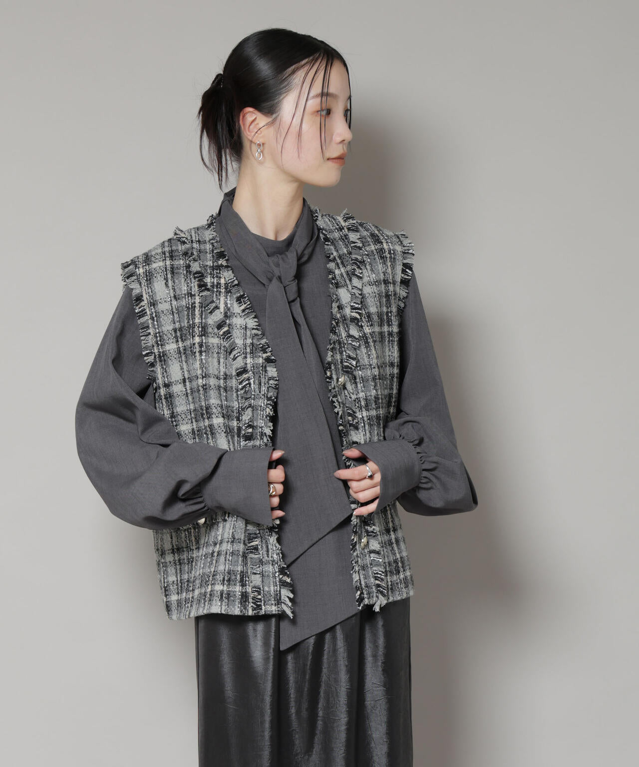 チェックフリンジ金ボタンジレ(セットアップ可)