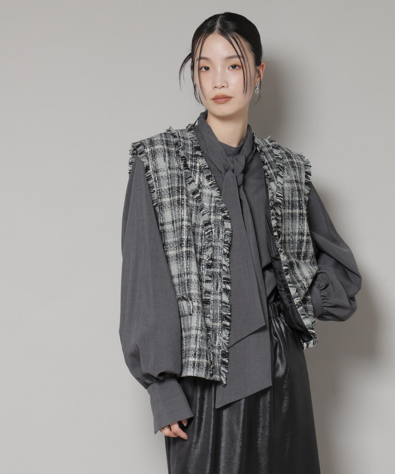 チェックフリンジ金ボタンジレ(セットアップ可)