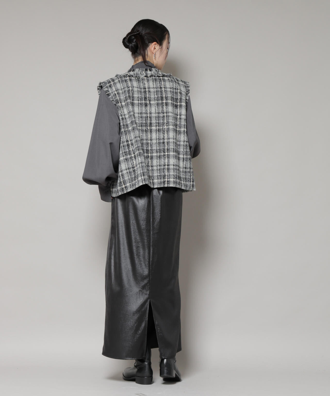 チェックフリンジ金ボタンジレ(セットアップ可)