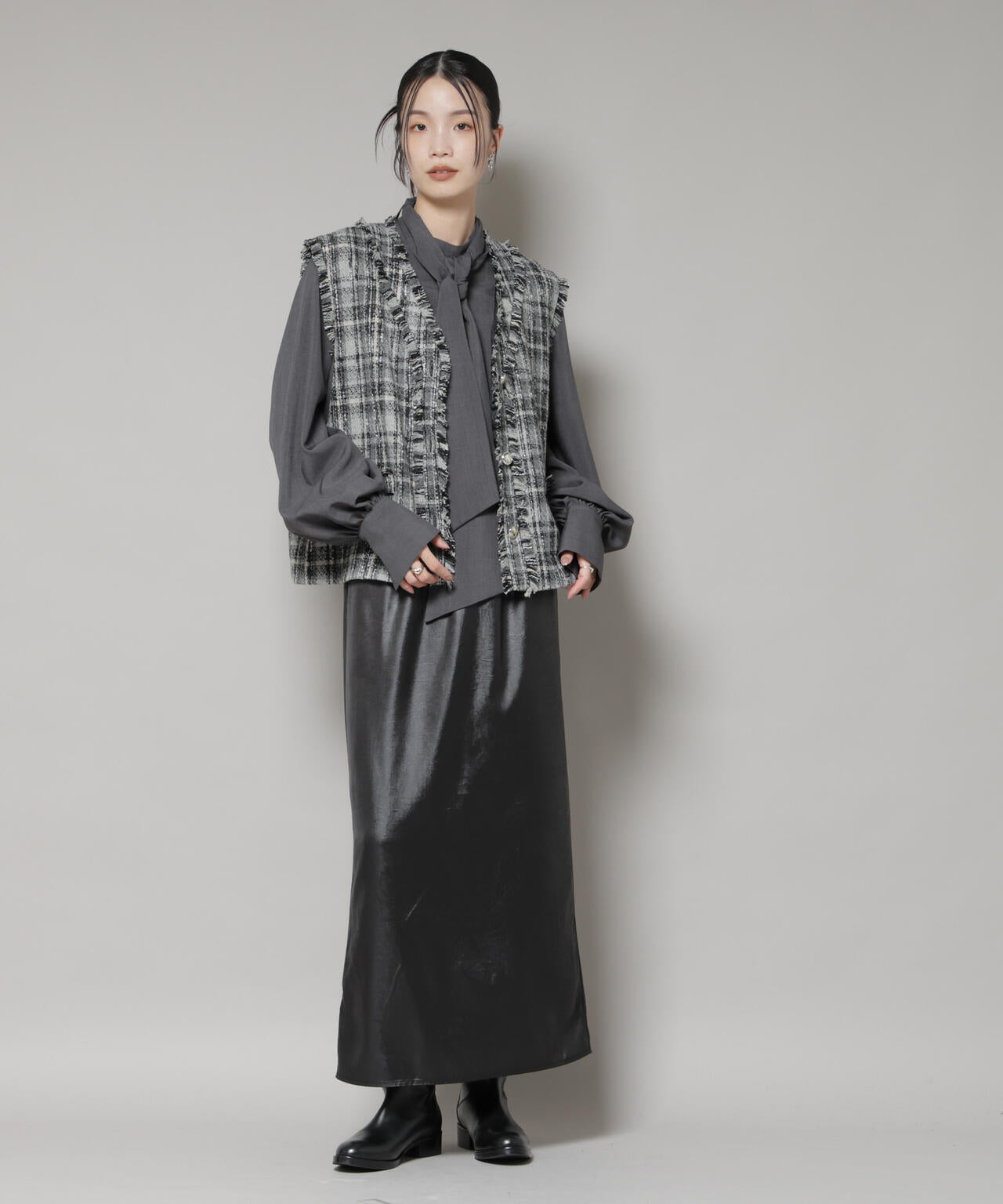 チェックフリンジ金ボタンジレ(セットアップ可)