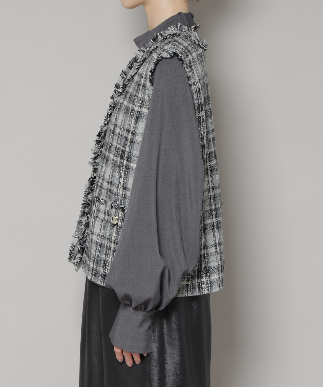 チェックフリンジ金ボタンジレ(セットアップ可)