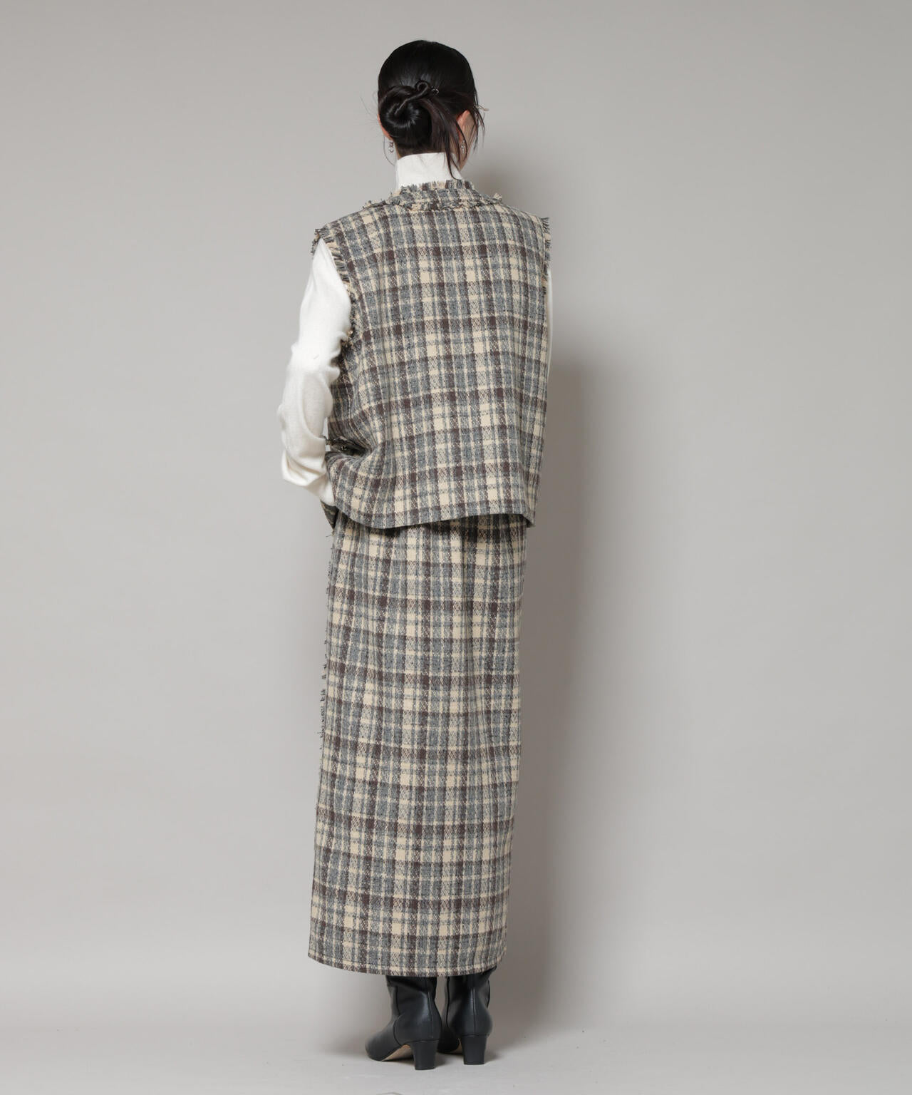 チェックフリンジ金ボタンジレ(セットアップ可)