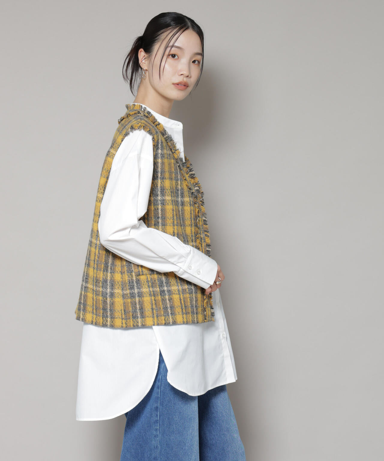 チェックフリンジ金ボタンジレ(セットアップ可)