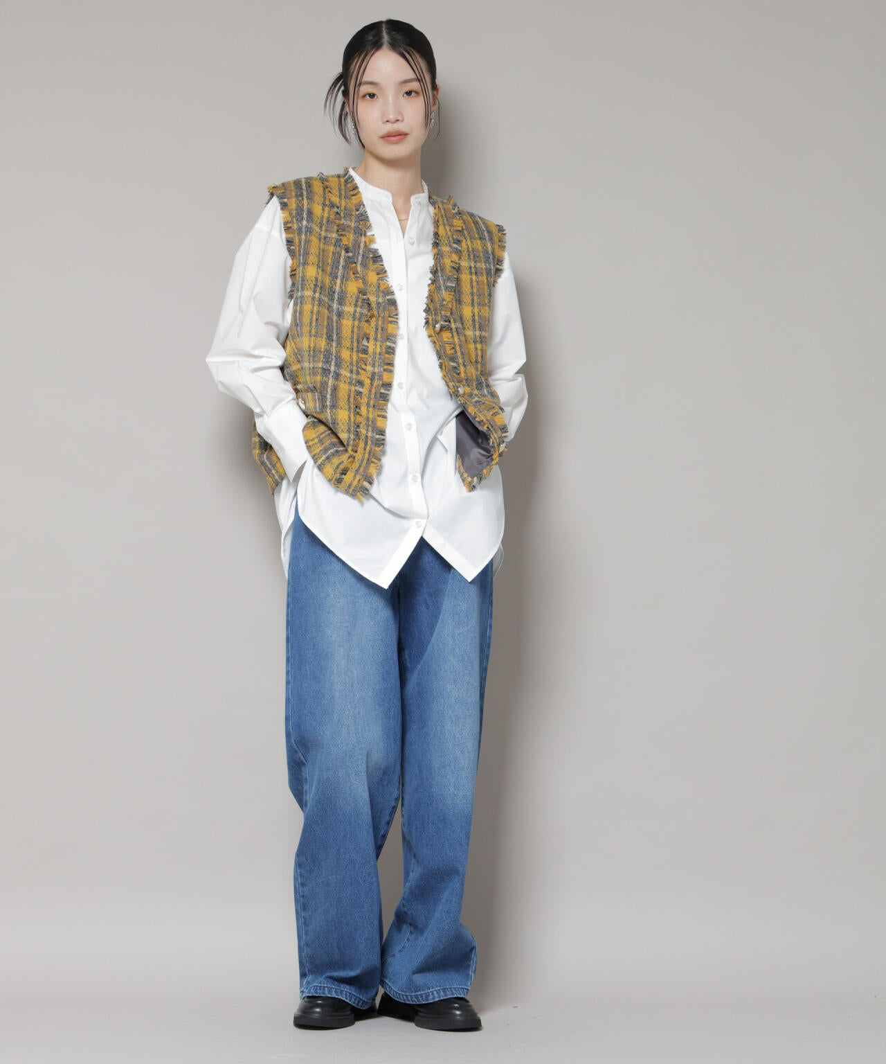 チェックフリンジ金ボタンジレ(セットアップ可)