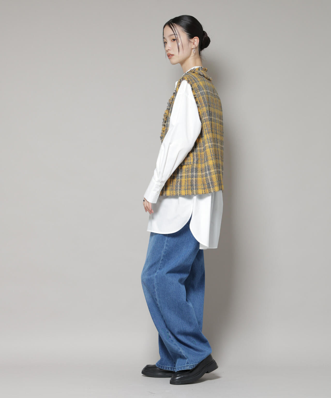 チェックフリンジ金ボタンジレ(セットアップ可)