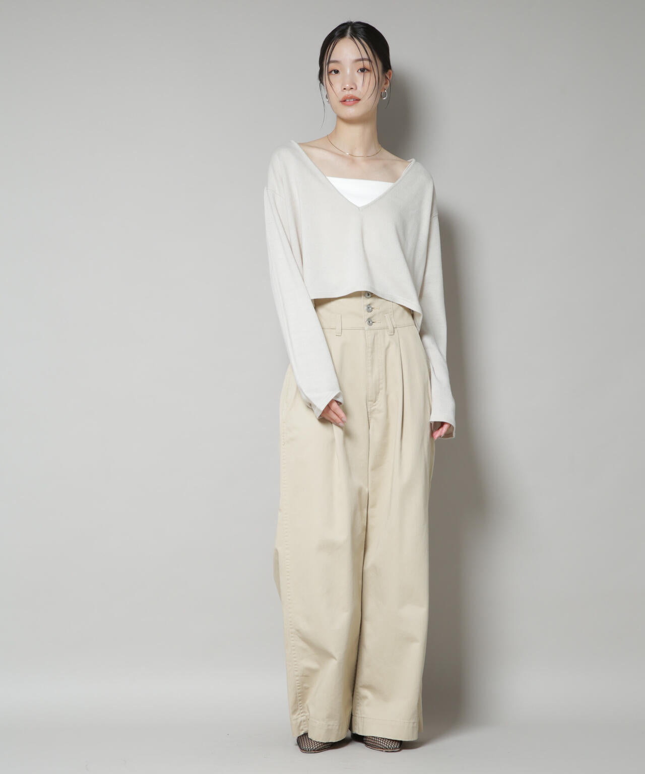 ニットキャミワンピース×クロップドVネックニット セット | NANO