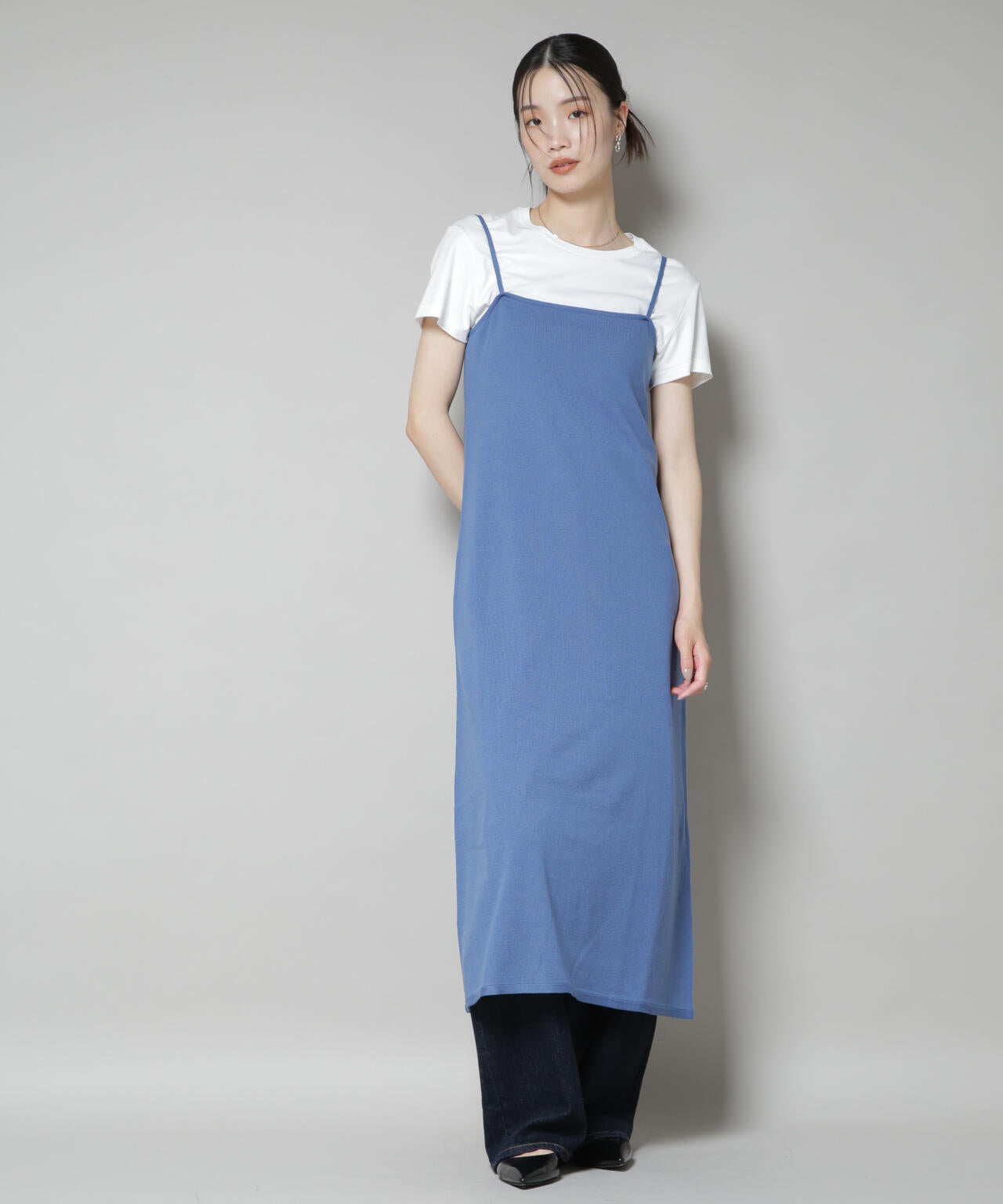 ニットキャミワンピース×クロップドVネックニット セット | NANO