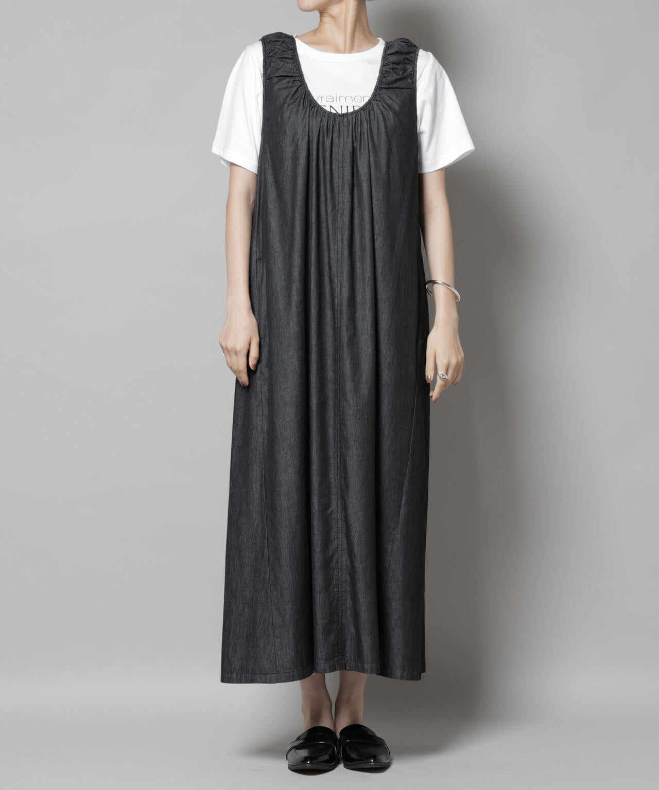 ギャザーデザインフレアデニムワンピース | NANO universe（ナノ