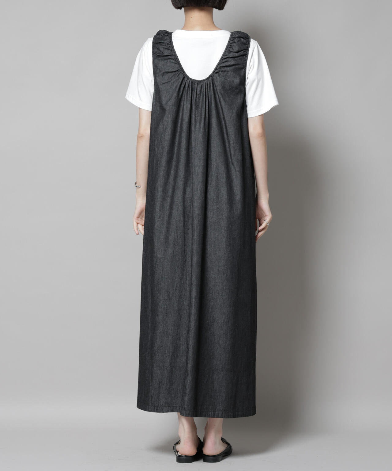 ギャザーデザインフレアデニムワンピース | NANO universe（ナノ