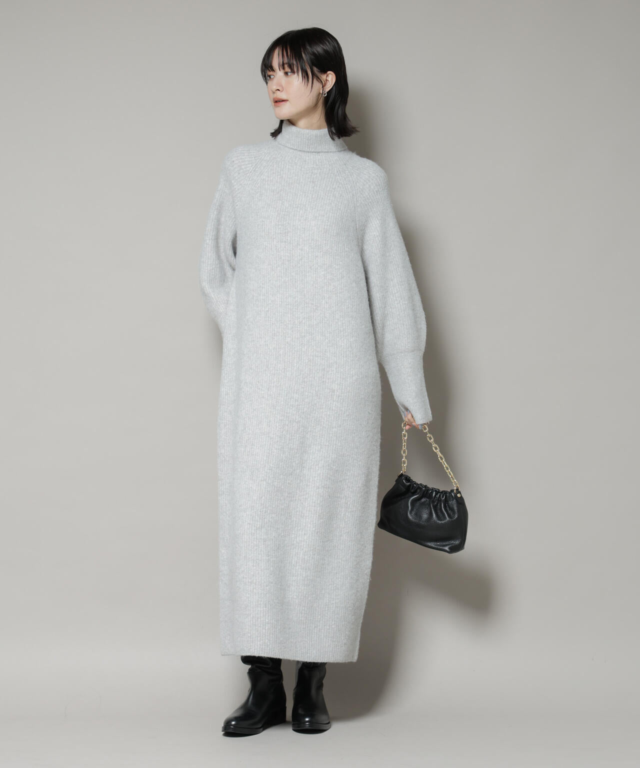 エアリーヤーン畦編タートルニットマキシワンピース | NANO universe