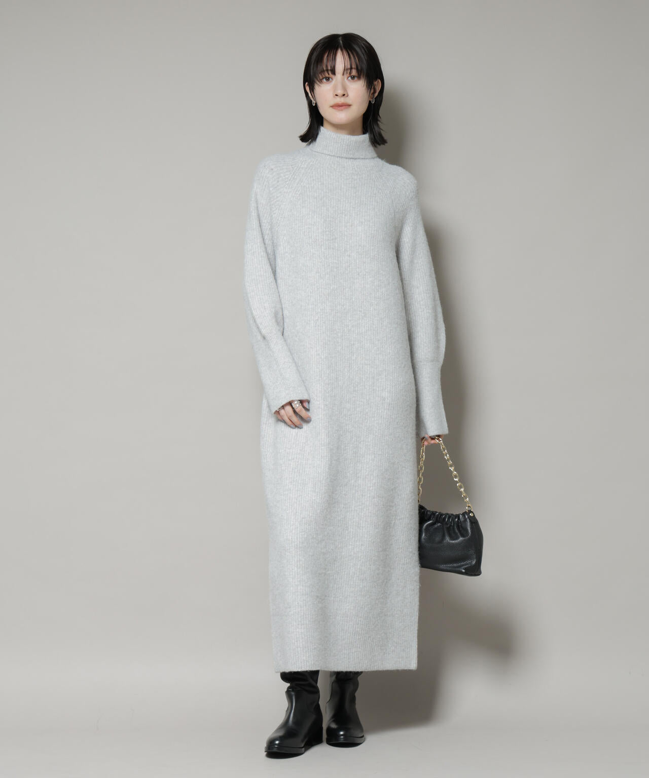 エアリーヤーン畦編タートルニットマキシワンピース | NANO universe