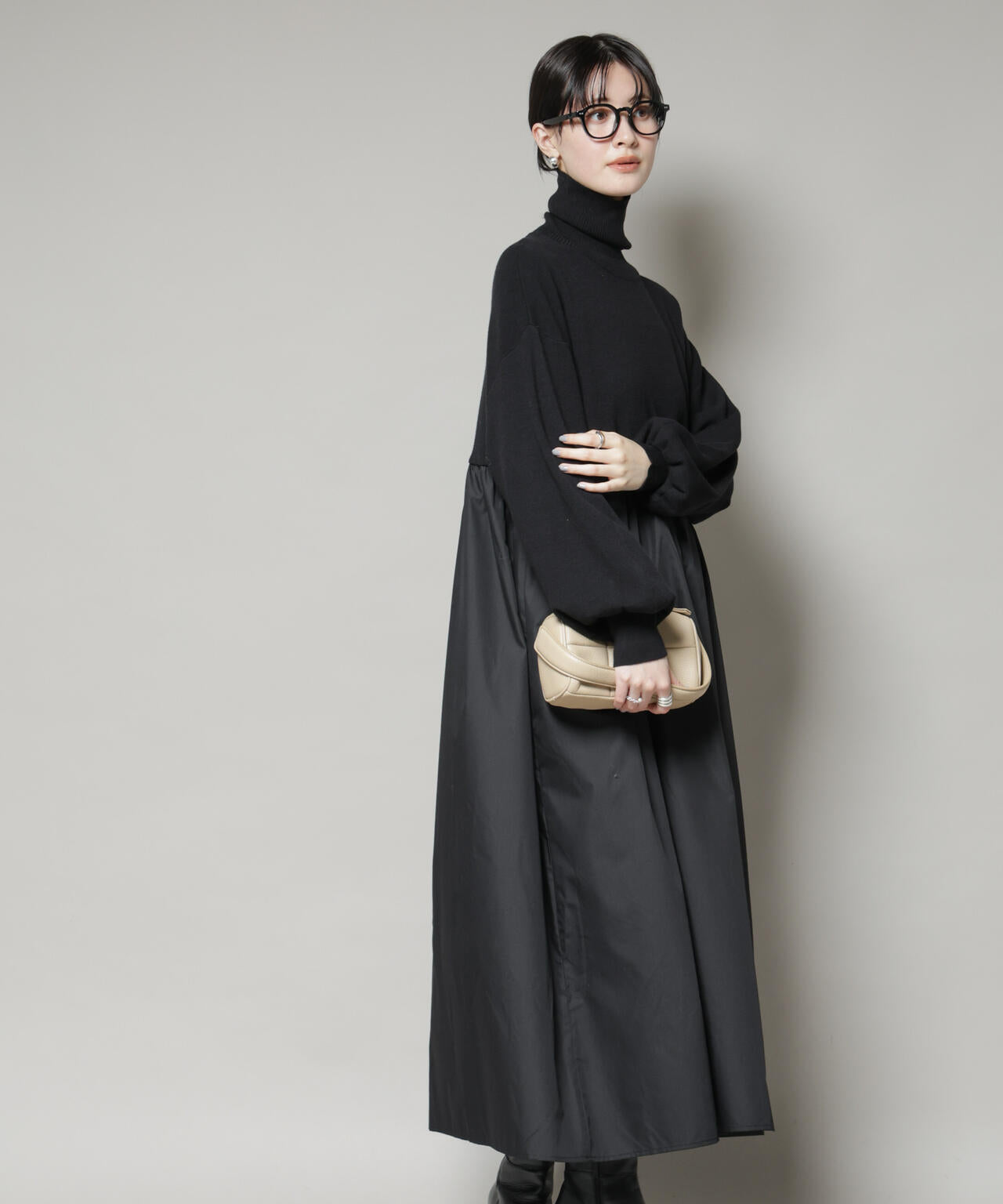 異素材コンビドッキングタートルワンピース