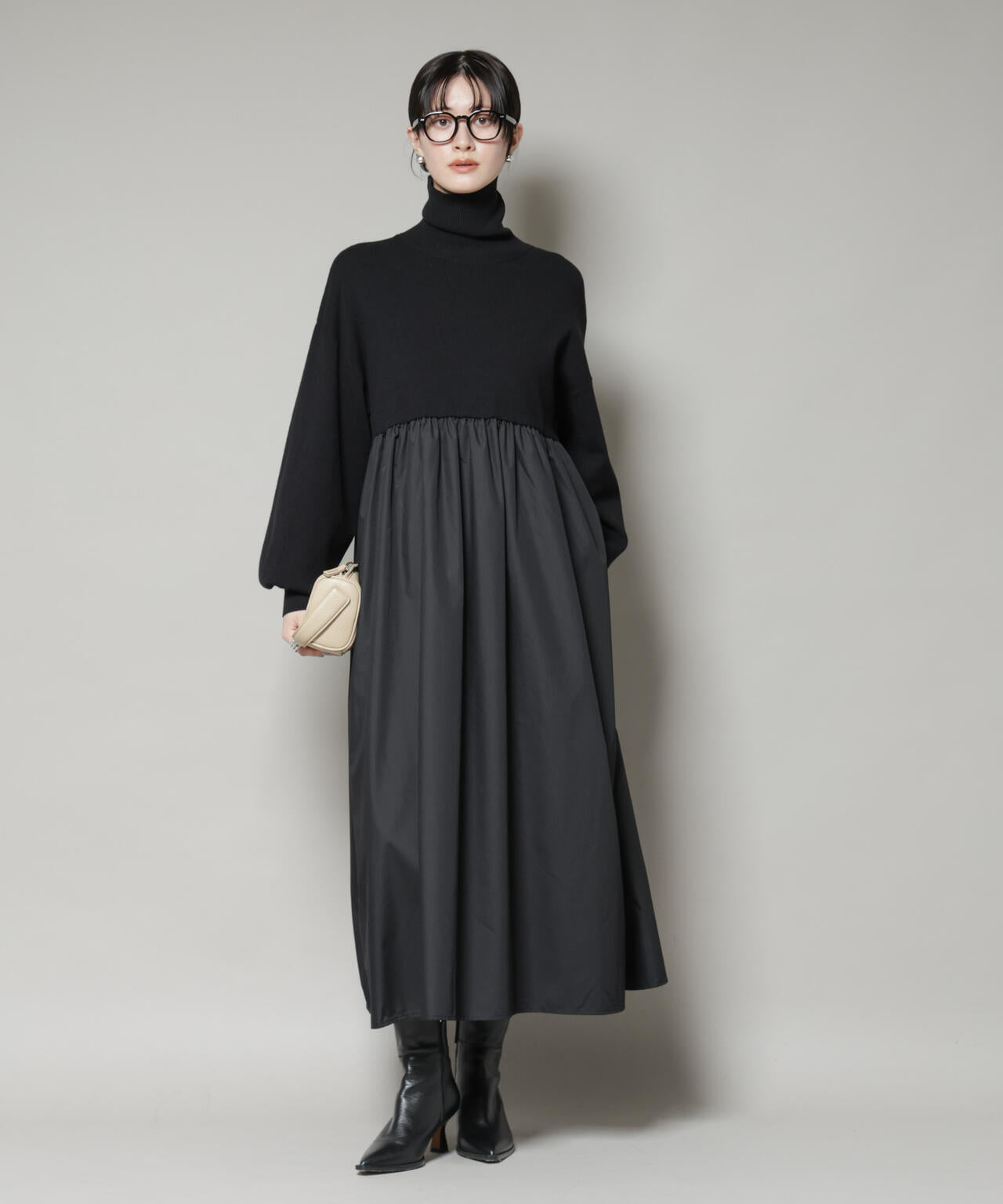 異素材コンビドッキングタートルワンピース