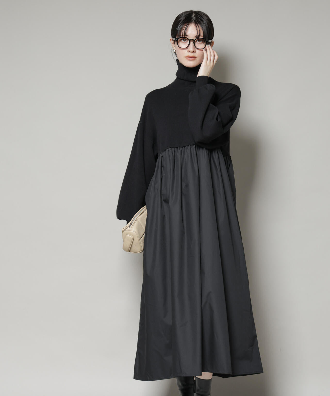 異素材コンビドッキングタートルワンピース