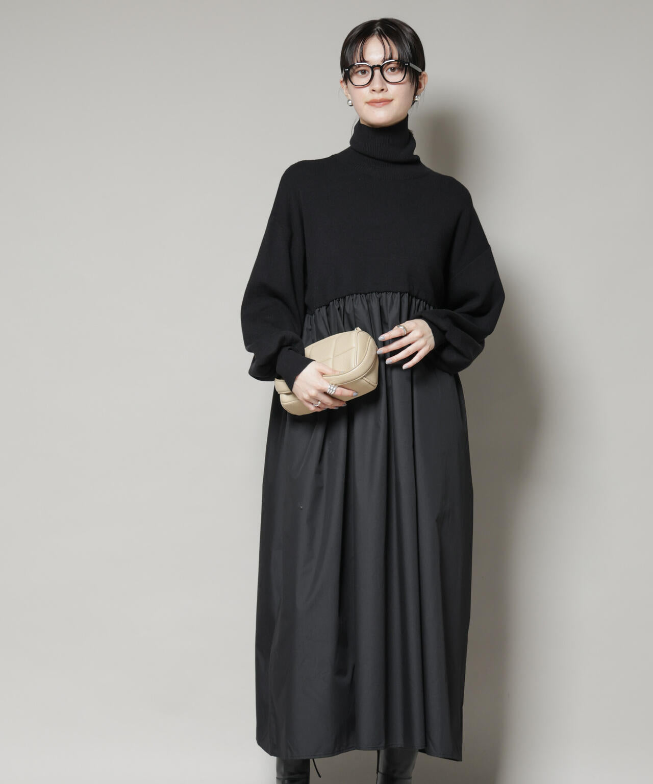 異素材コンビドッキングタートルワンピース