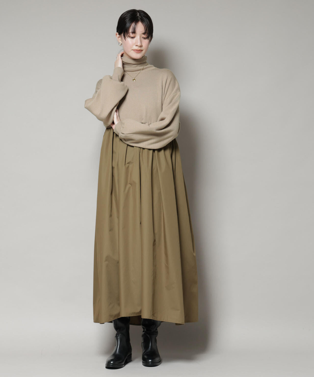 異素材コンビドッキングタートルワンピース