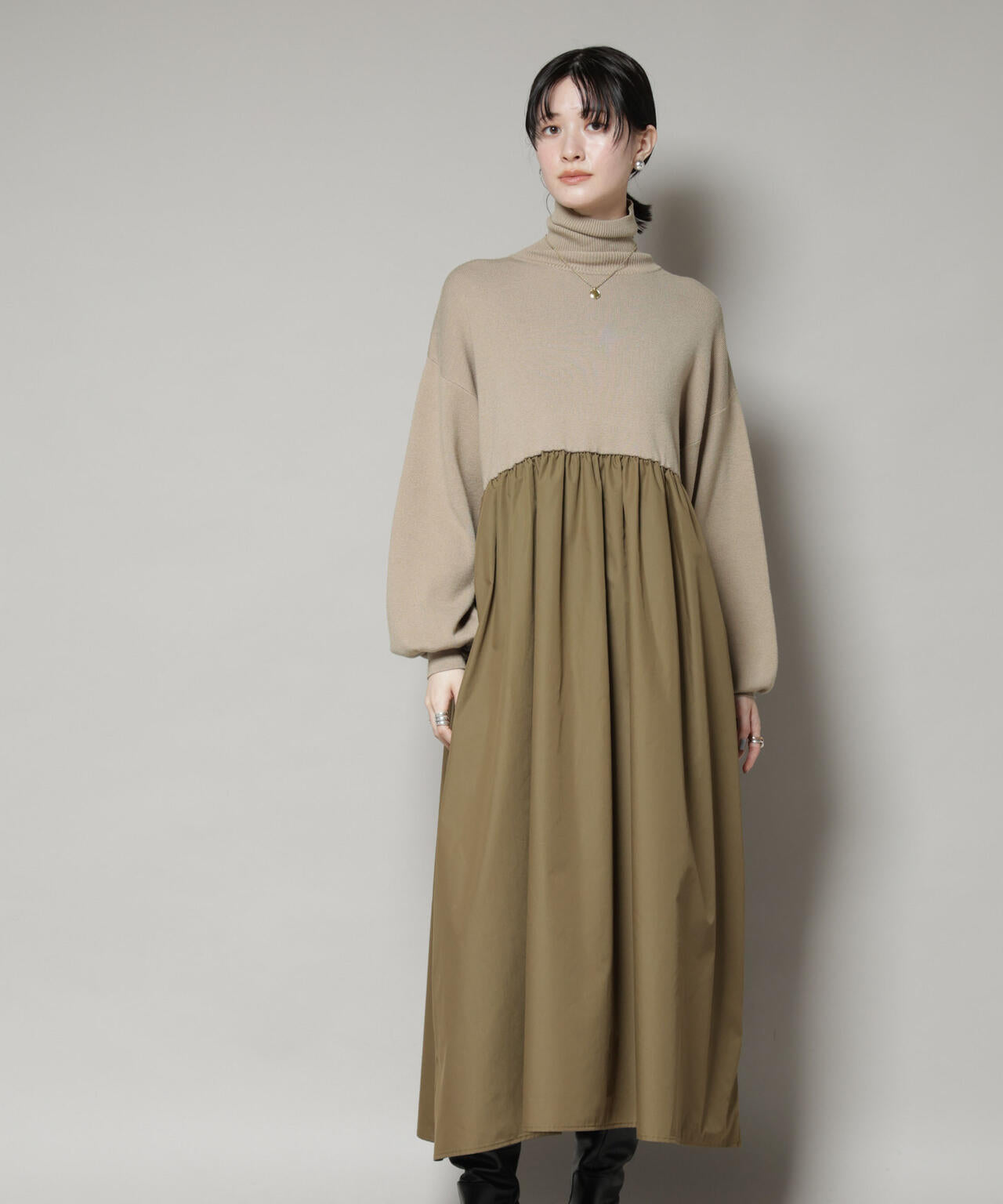 異素材コンビドッキングタートルワンピース