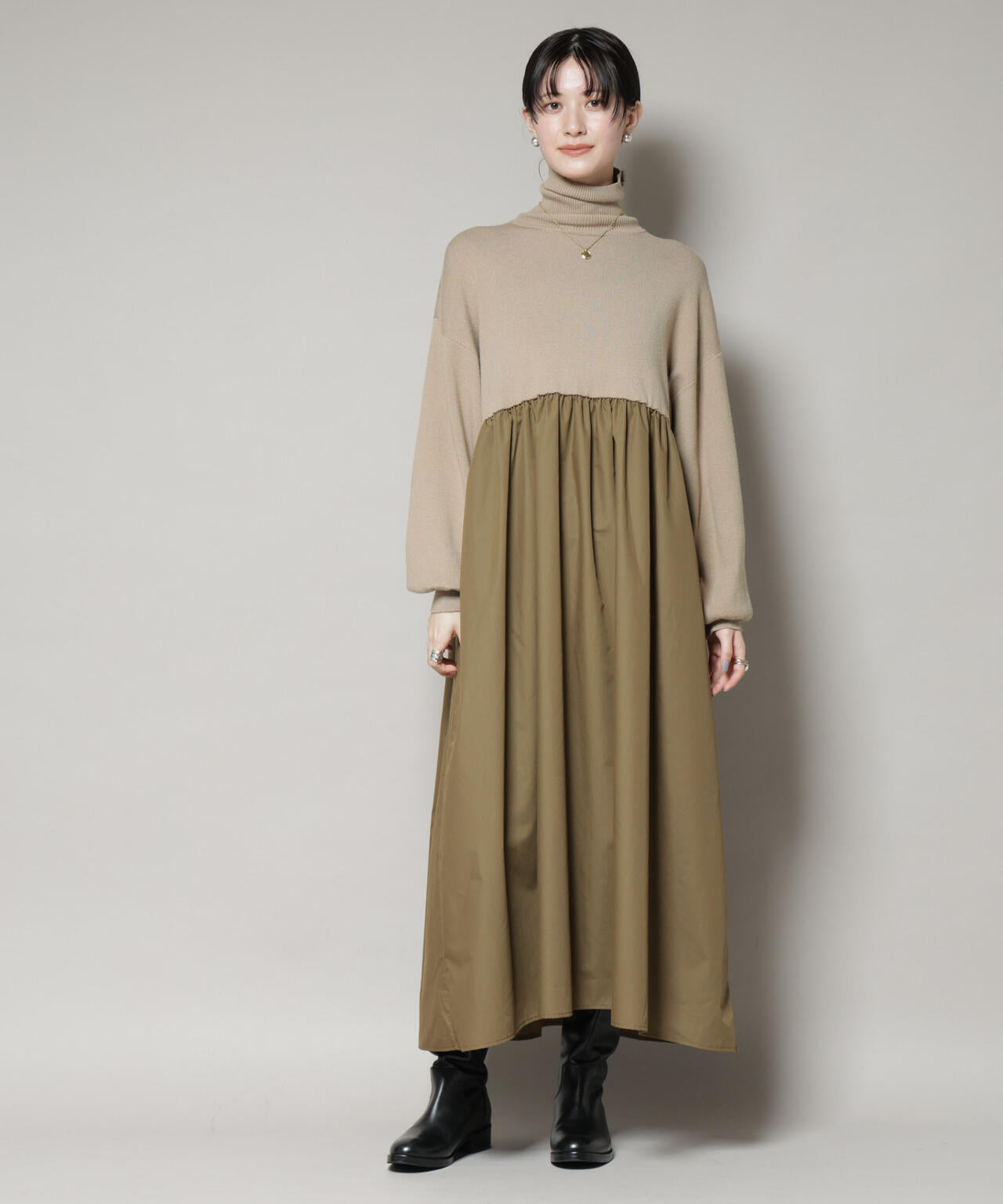 異素材コンビドッキングタートルワンピース