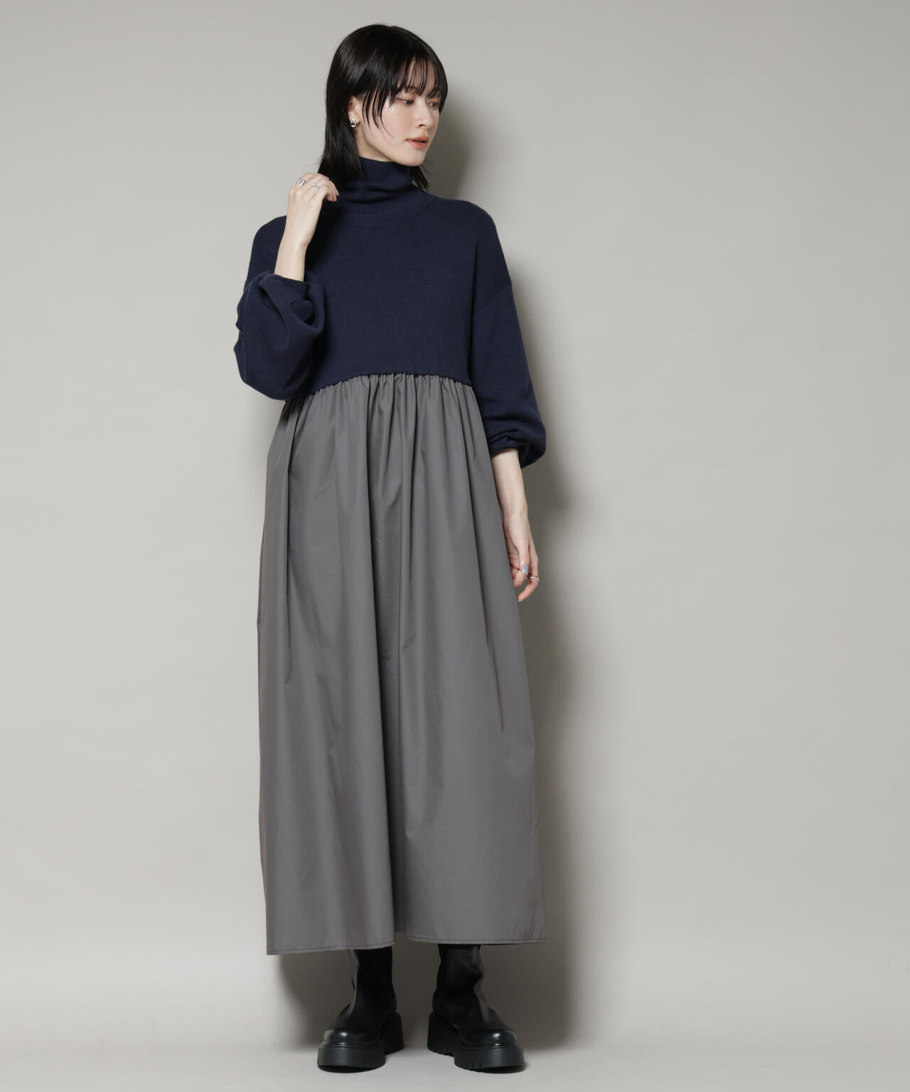 異素材コンビドッキングタートルワンピース