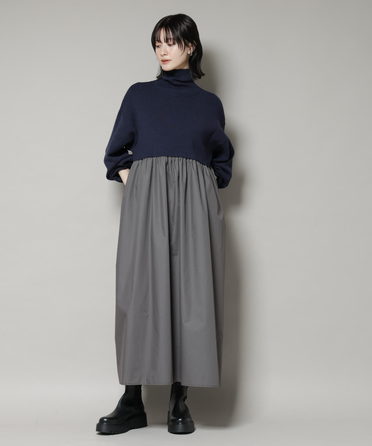 異素材コンビドッキングタートルワンピース