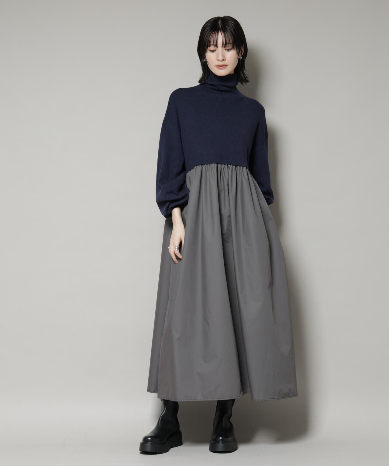 異素材コンビドッキングタートルワンピース