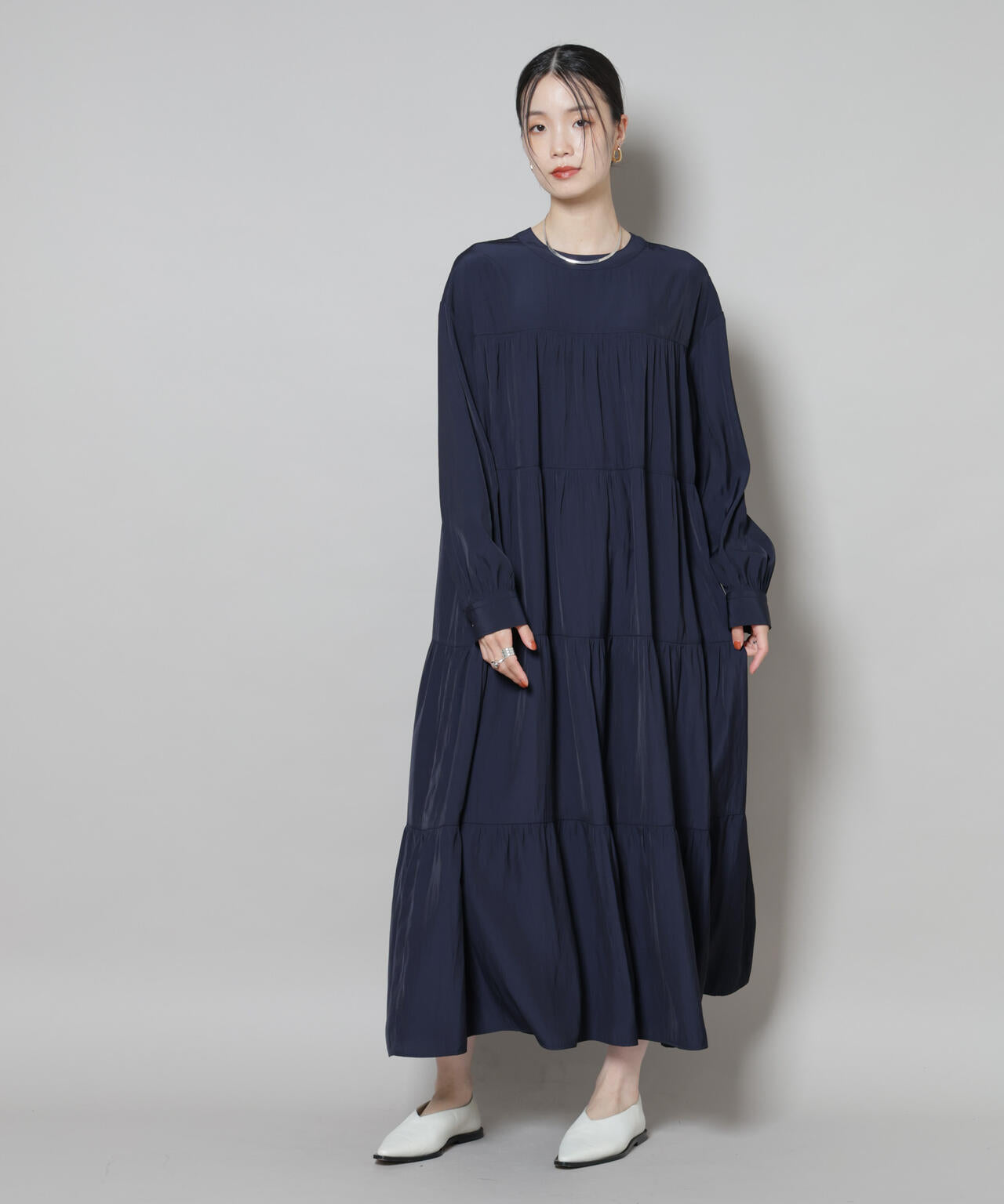 美品 3 ET DEMI 別注 リネン ティアードワンピース ブルー 美品 3 ET DEMI 別注 リネン ティアードワンピース ブルー 美品 3 ET