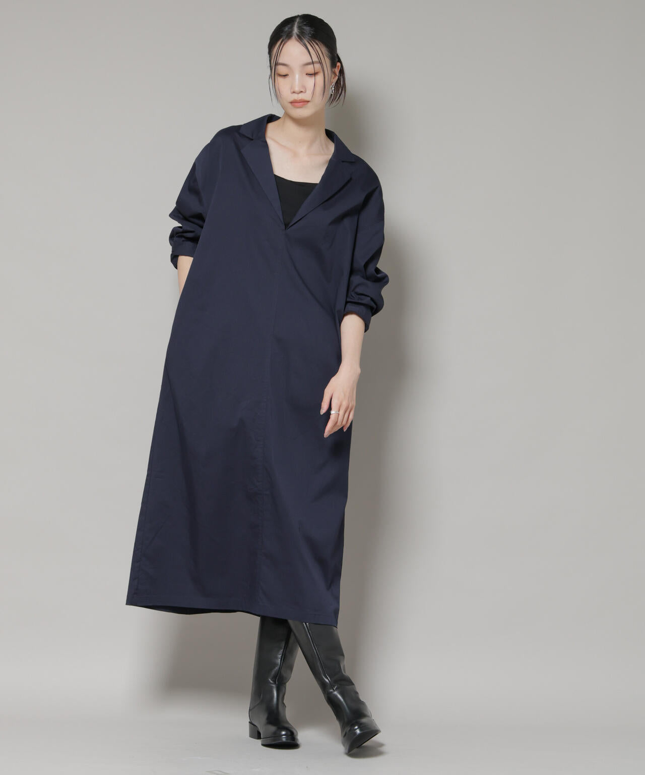 テーラードカラーロングワンピース