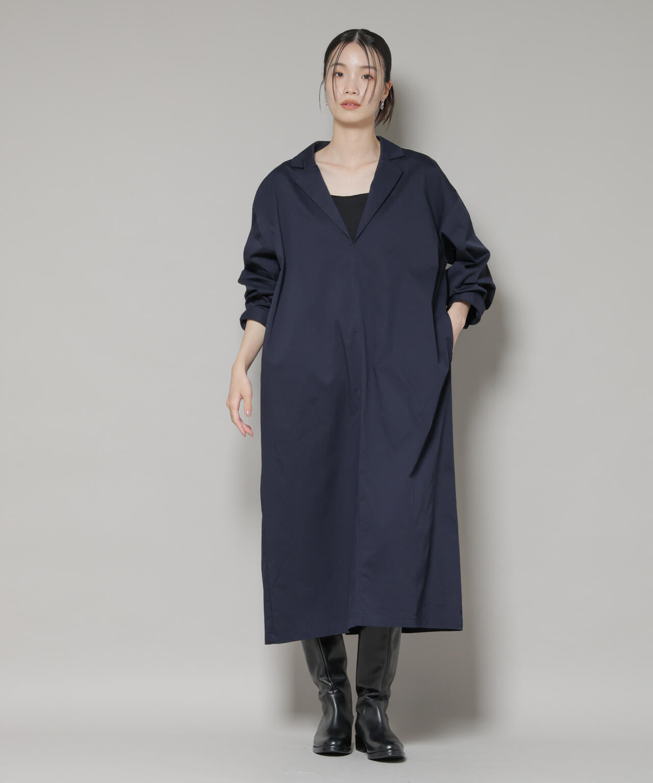 テーラードカラーロングワンピース