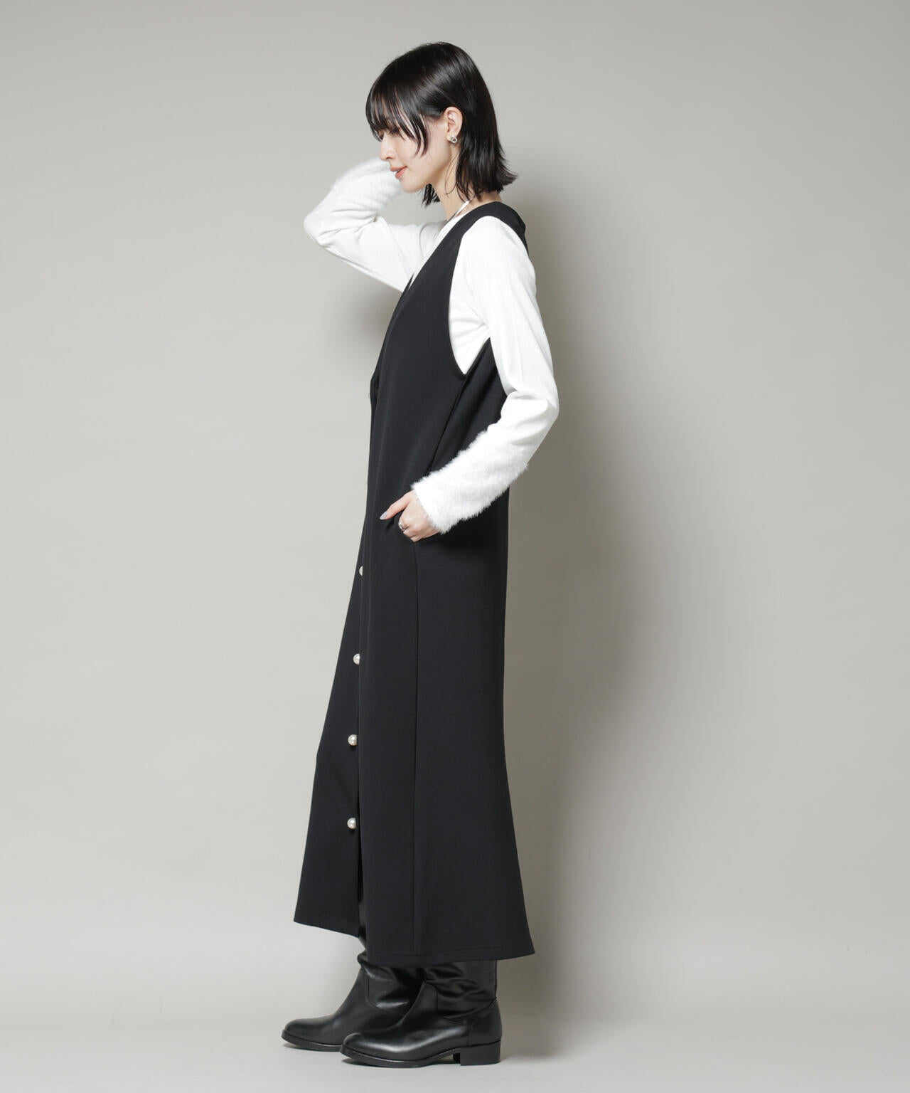 ジレワンピース×ファースリーブトップス アンサンブルセット